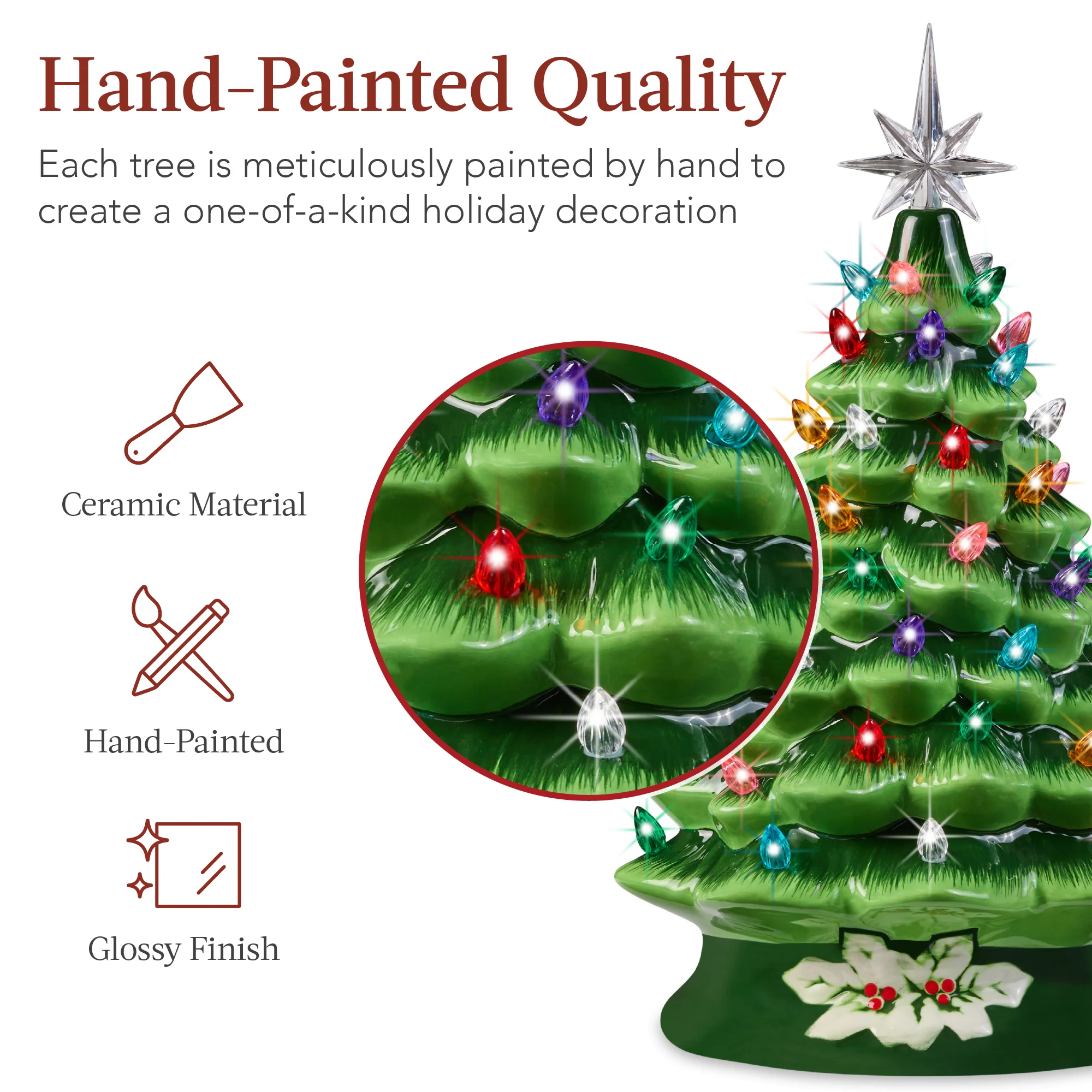 Pre-Lit Ceramic Tabletop Christmas Tree with Lights- 15in - Image 39