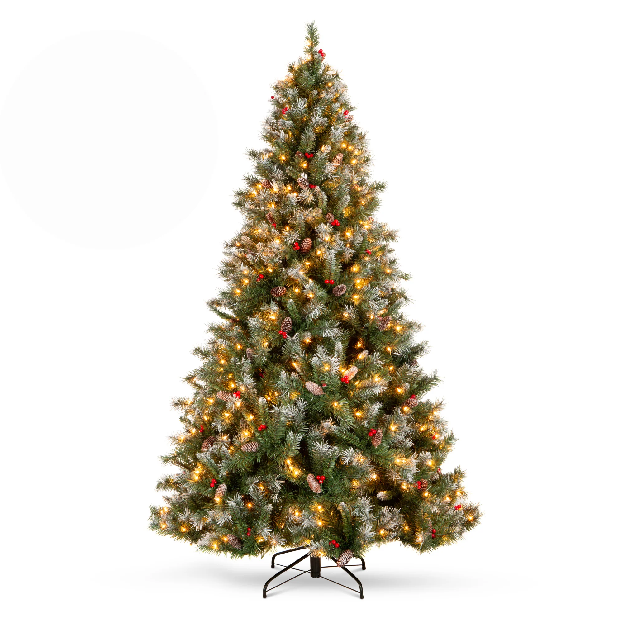 Pre-Lit Christmas Pine Tree w/ Pine Cones, Flocked Branch Tips, Berries - Image 22