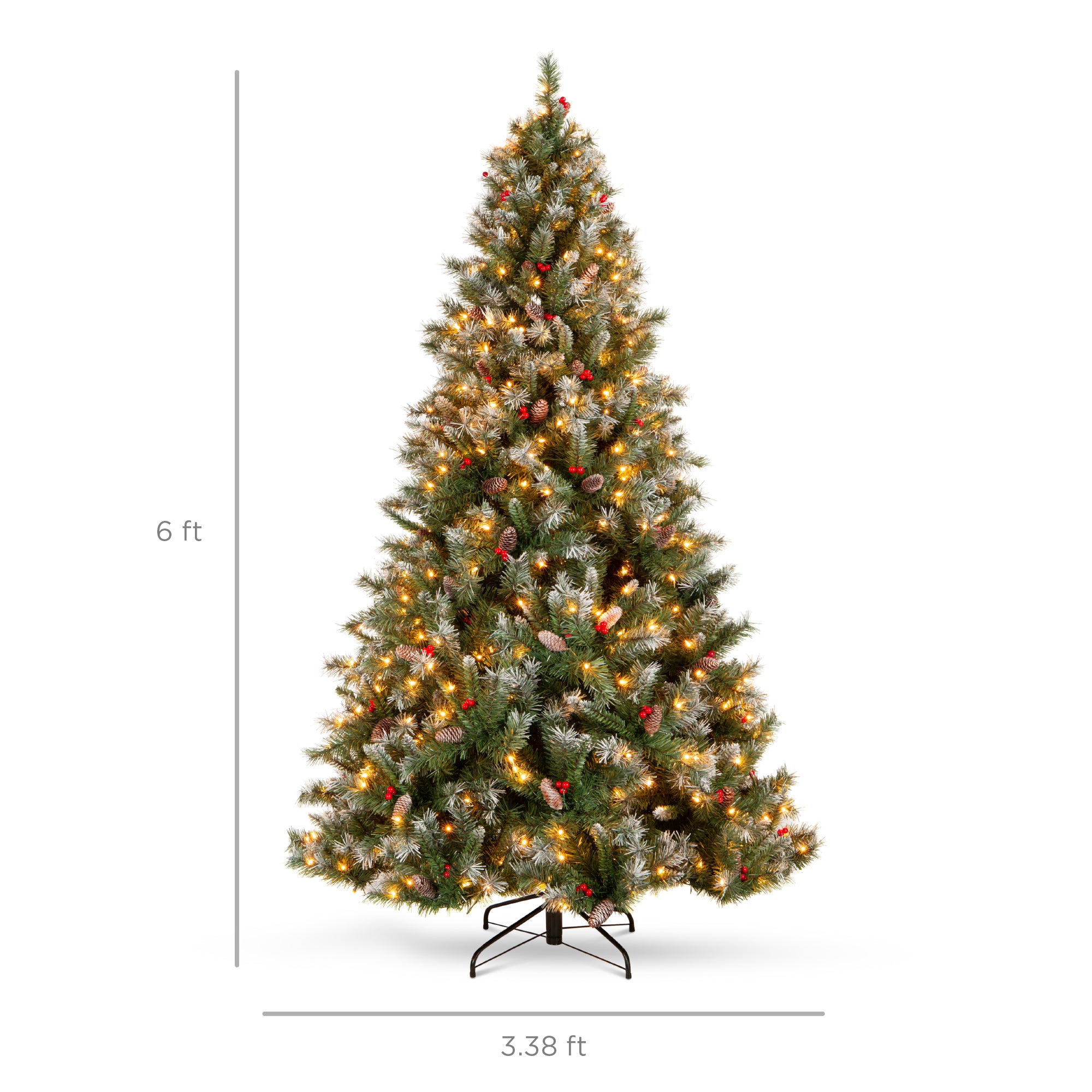 Pre-Lit Christmas Pine Tree w/ Pine Cones, Flocked Branch Tips, Berries - Image 28