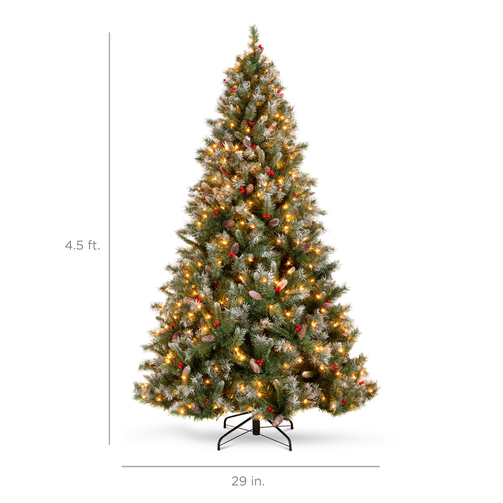 Pre-Lit Christmas Pine Tree w/ Pine Cones, Flocked Branch Tips, Berries - Image 7