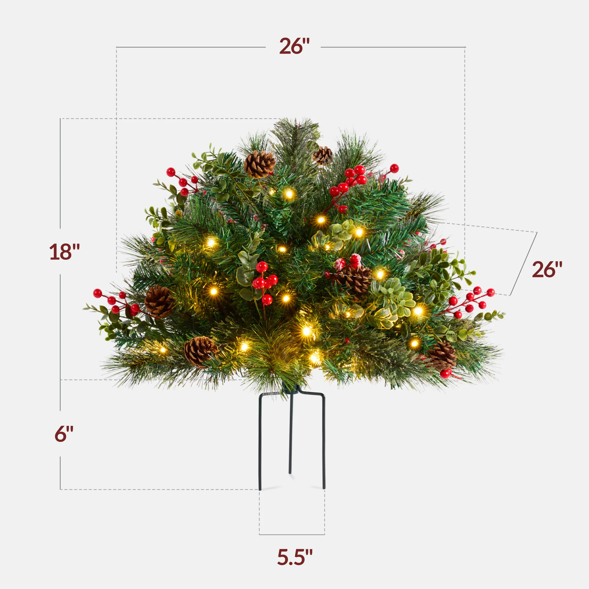 Pre-Lit Christmas Urn Filler, White & Multi LED Lights, 26" Diameter - Image 2