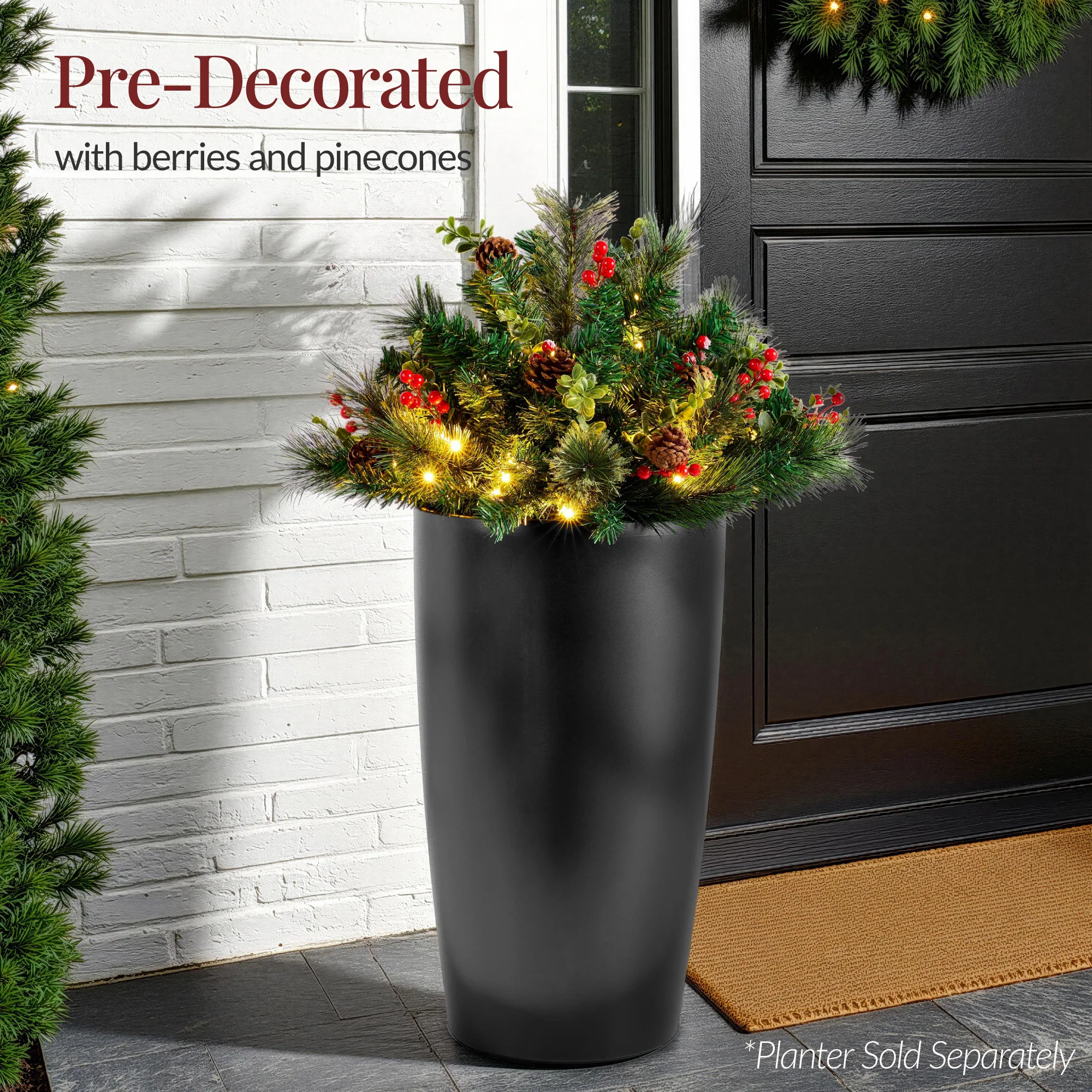 Pre-Lit Christmas Urn Filler, White & Multi LED Lights, 26" Diameter - Image 3