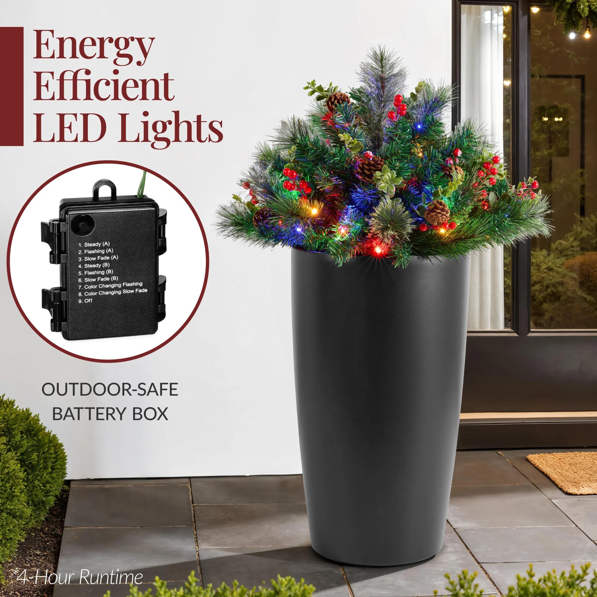 Pre-Lit Christmas Urn Filler, White & Multi LED Lights, 26" Diameter - Image 5