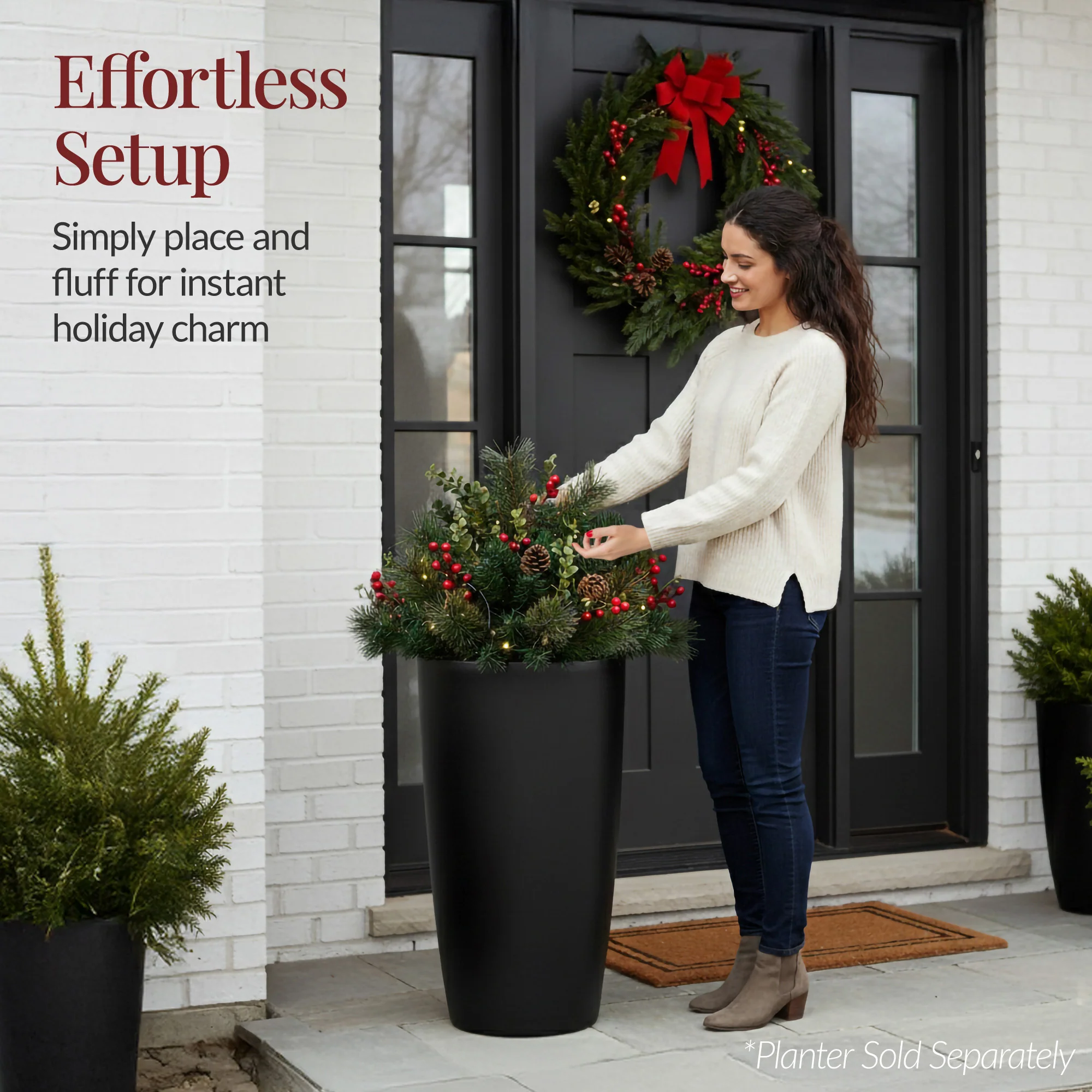 Pre-Lit Christmas Urn Filler, White & Multi LED Lights, 26" Diameter - Image 7