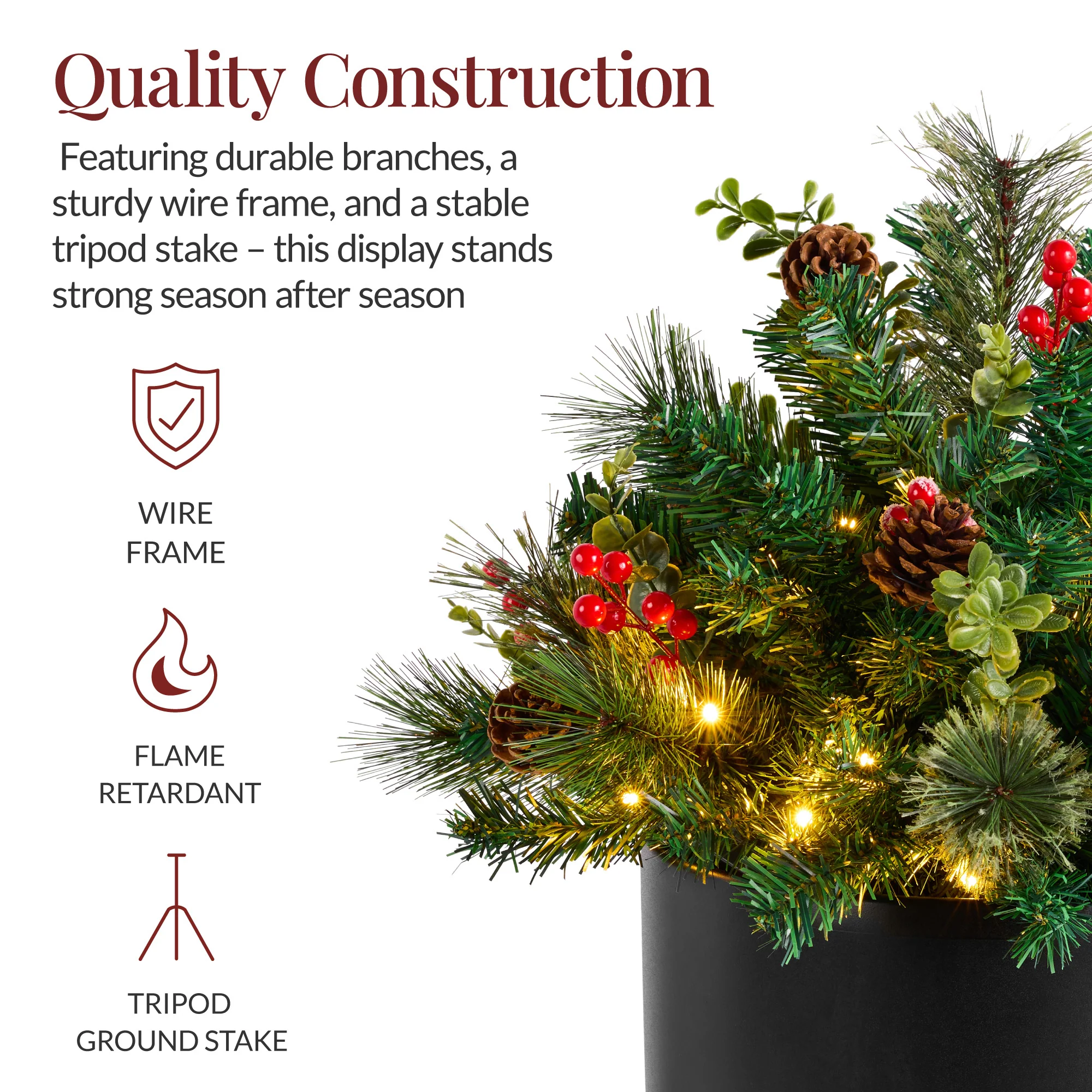 Pre-Lit Christmas Urn Filler, White & Multi LED Lights, 26" Diameter - Image 8