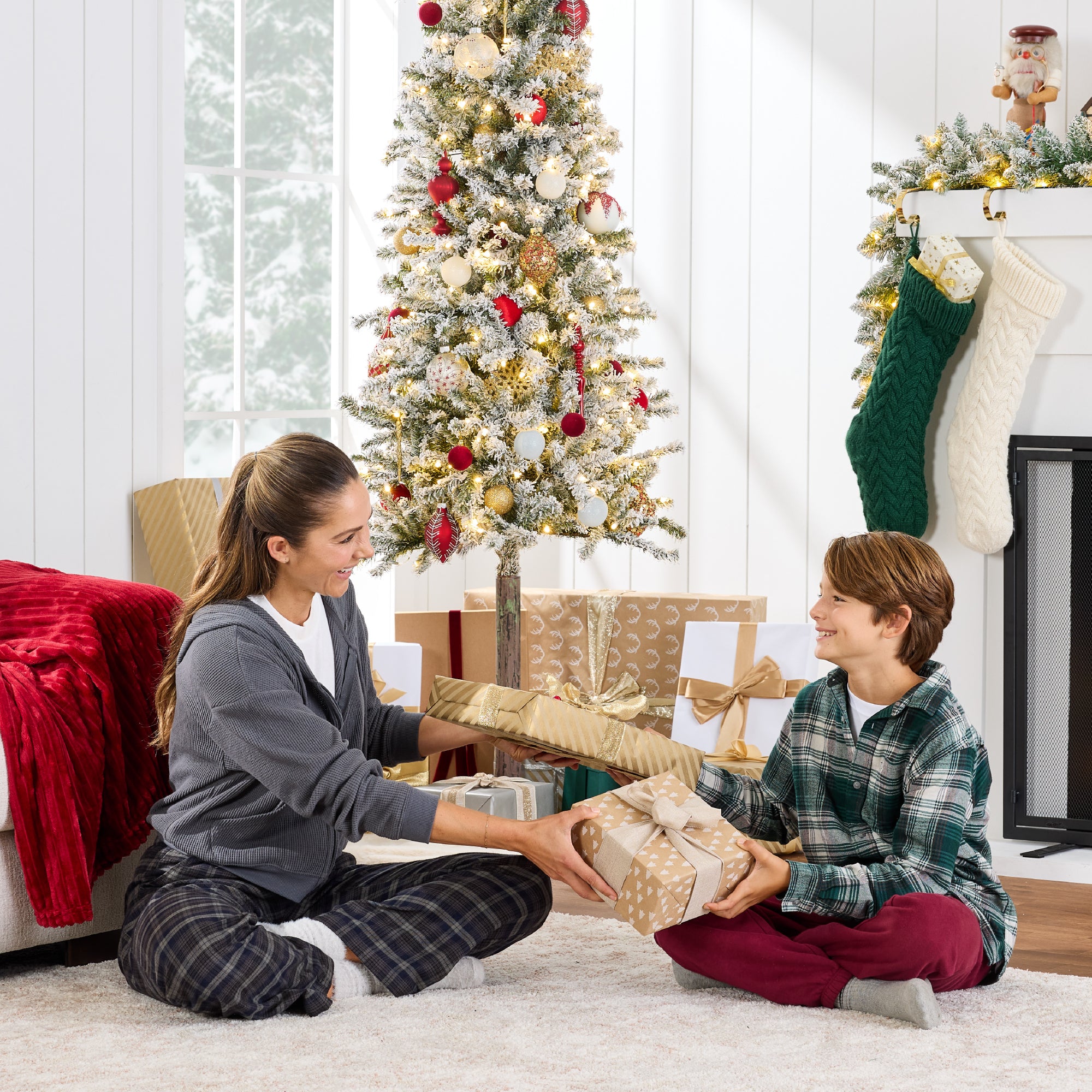 Pre-Lit Flocked Alpine Slim Pencil Christmas Tree w/ LED Lights, Stand - Image 4