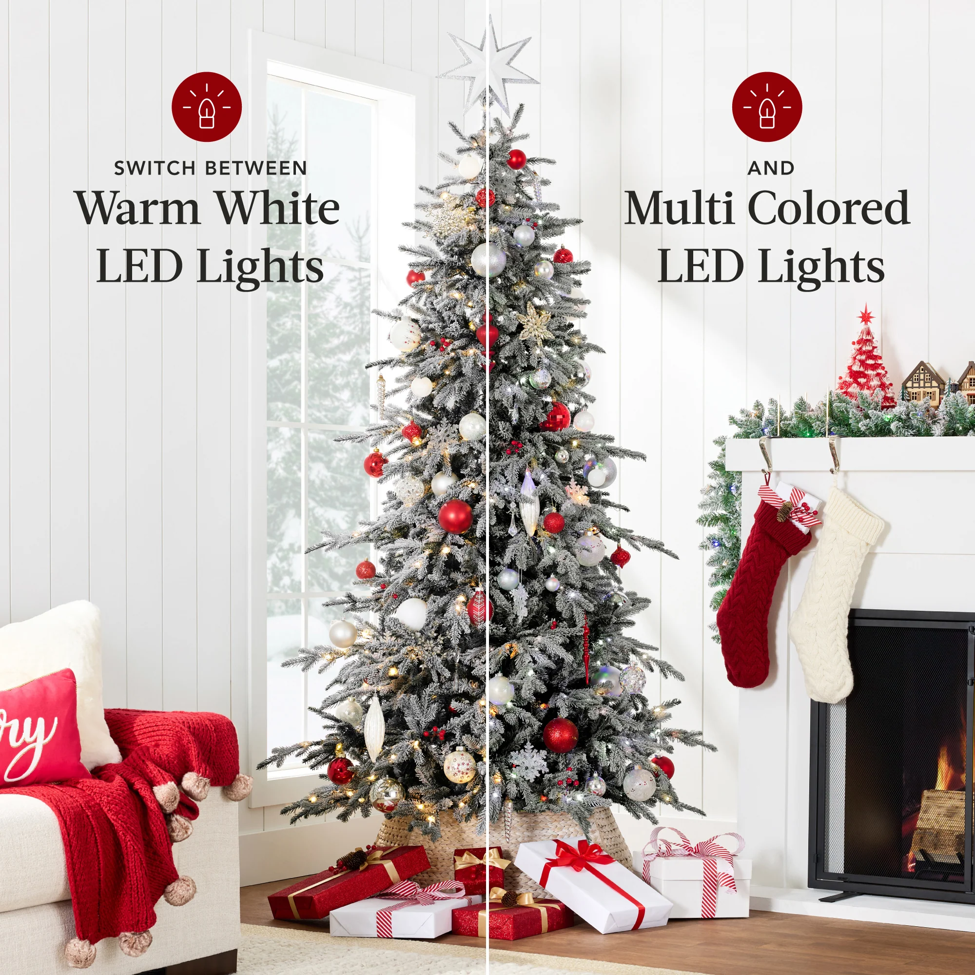 Pre-Lit Flocked Artificial Aspen Noble Fir Christmas Tree w/ Metal Stand - Image 4