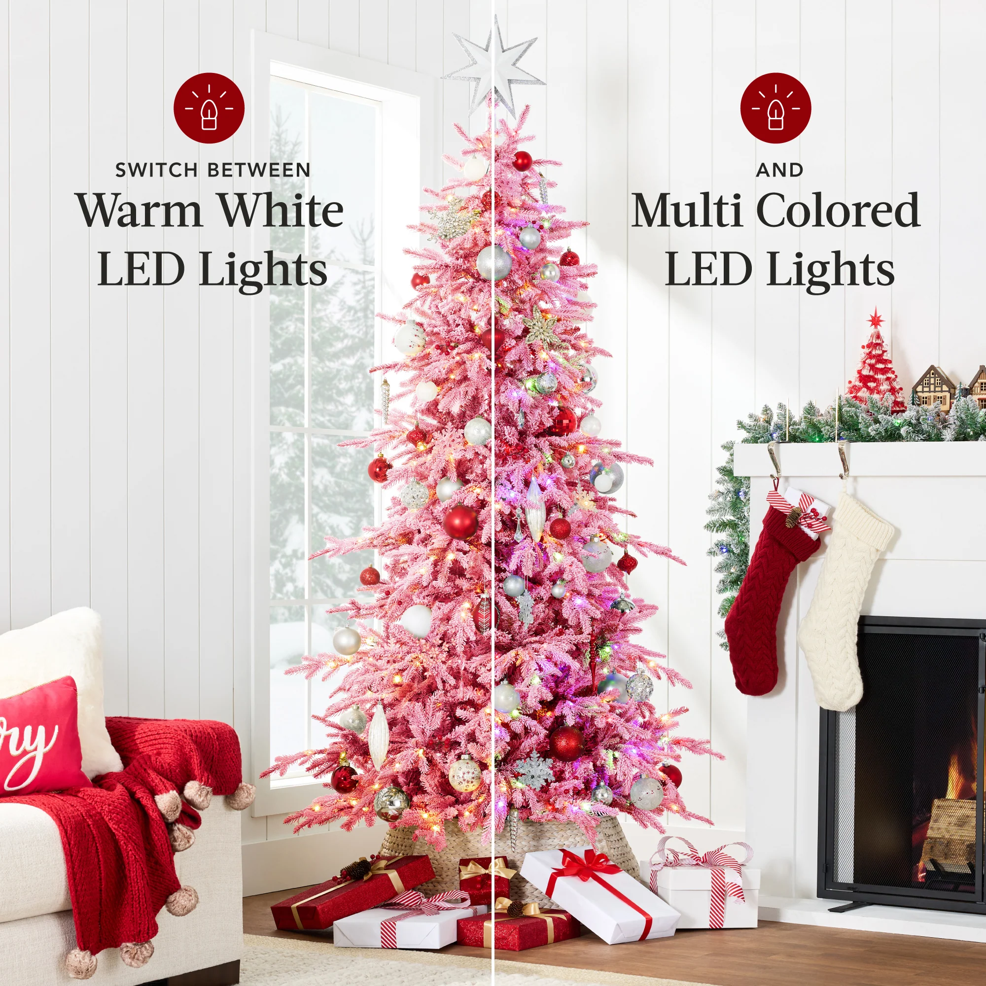 Pre-Lit Flocked Artificial Aspen Noble Fir Christmas Tree w/ Metal Stand - Image 40