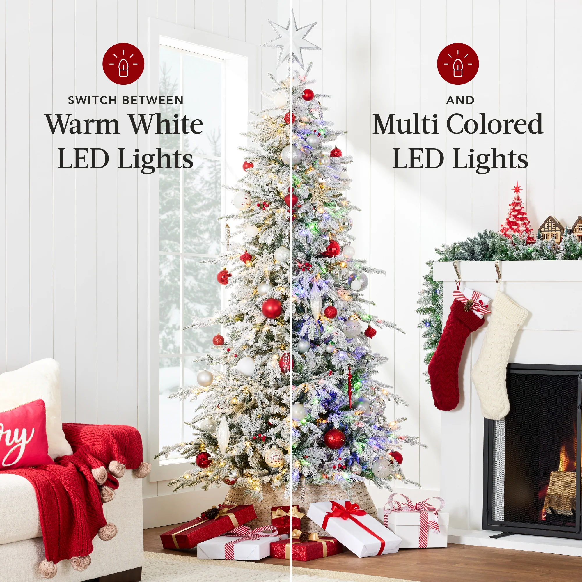 Pre-Lit Flocked Artificial Aspen Noble Fir Christmas Tree w/ Metal Stand - Image 22
