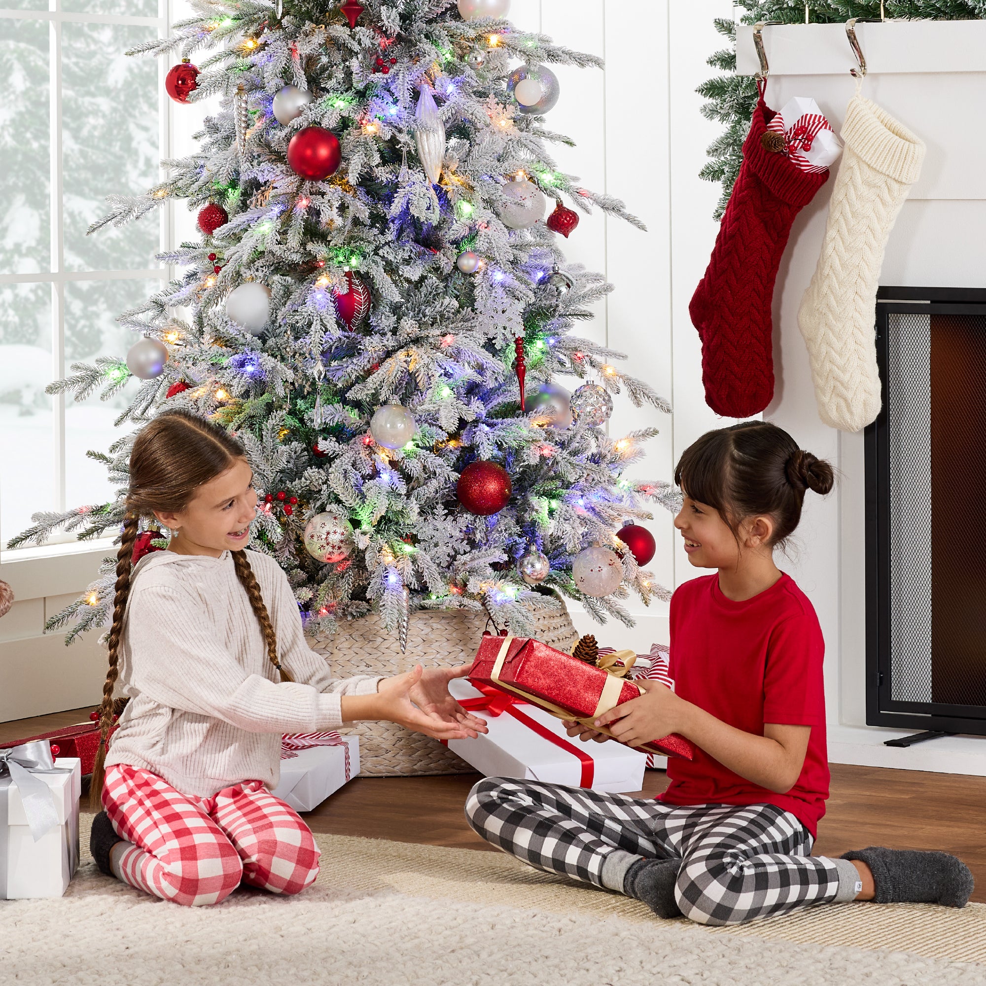 Pre-Lit Flocked Artificial Aspen Noble Fir Christmas Tree w/ Metal Stand - Image 42