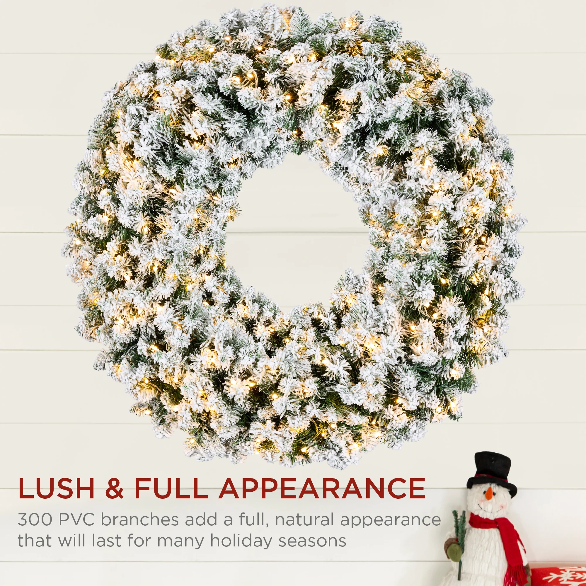 Pre-Lit Flocked Artificial Fir Christmas Wreath w/ 2-in-1 LED Lights - Image 13