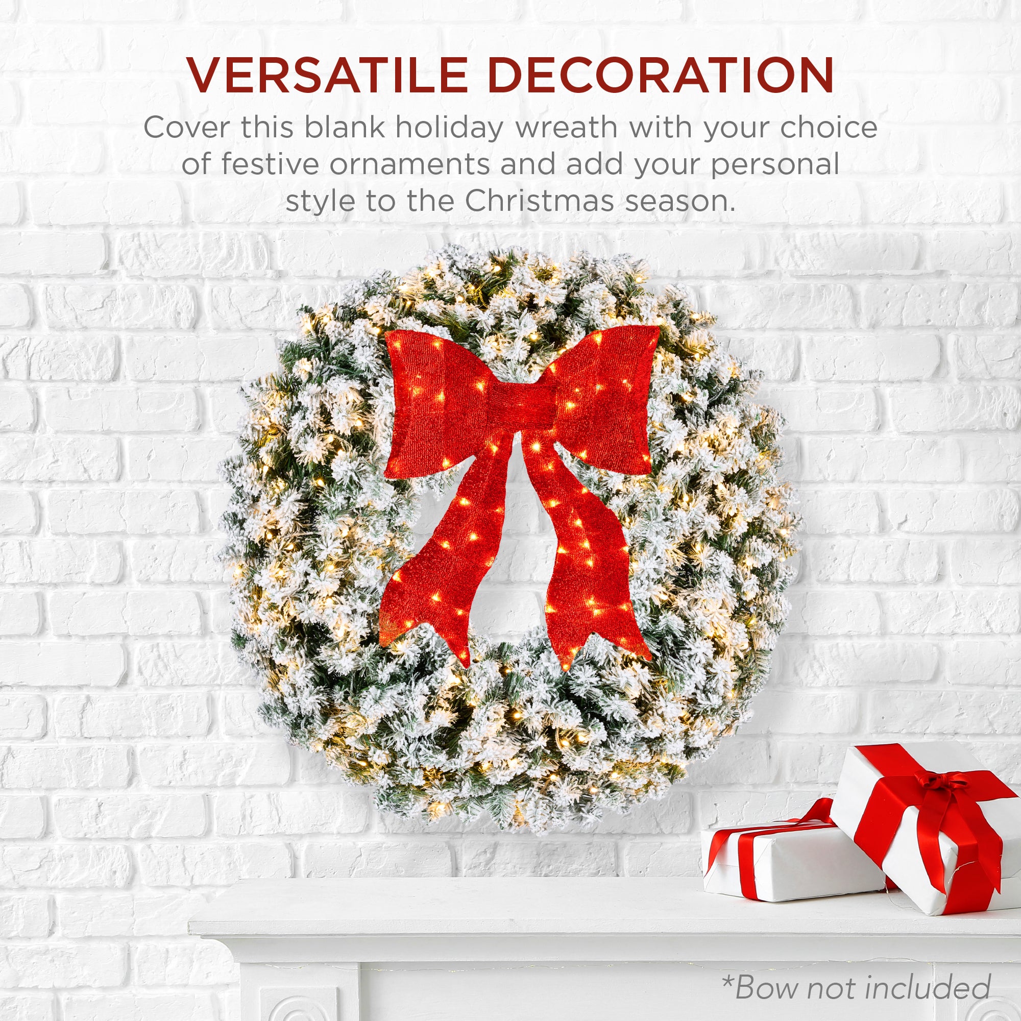 Pre-Lit Flocked Artificial Fir Christmas Wreath w/ 2-in-1 LED Lights - Image 9