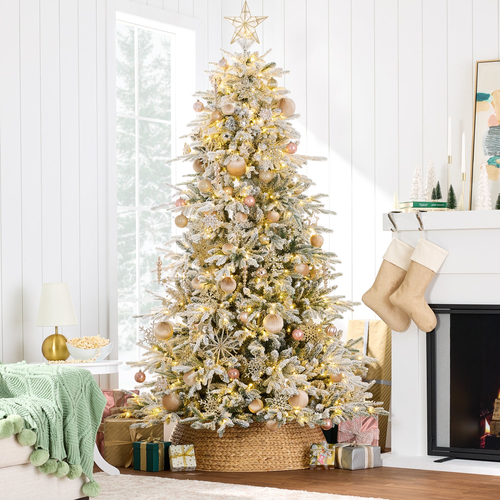 Pre-Lit Flocked Full Aspen Christmas Tree w/ 2-in-1 Glowing LED Lights - Image 11