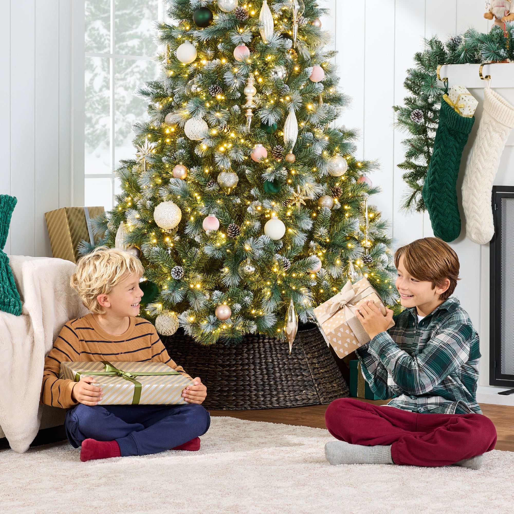Pre-Lit Frosted Artificial Scotch Pine Christmas Tree w/ Metal Stand - Image 42