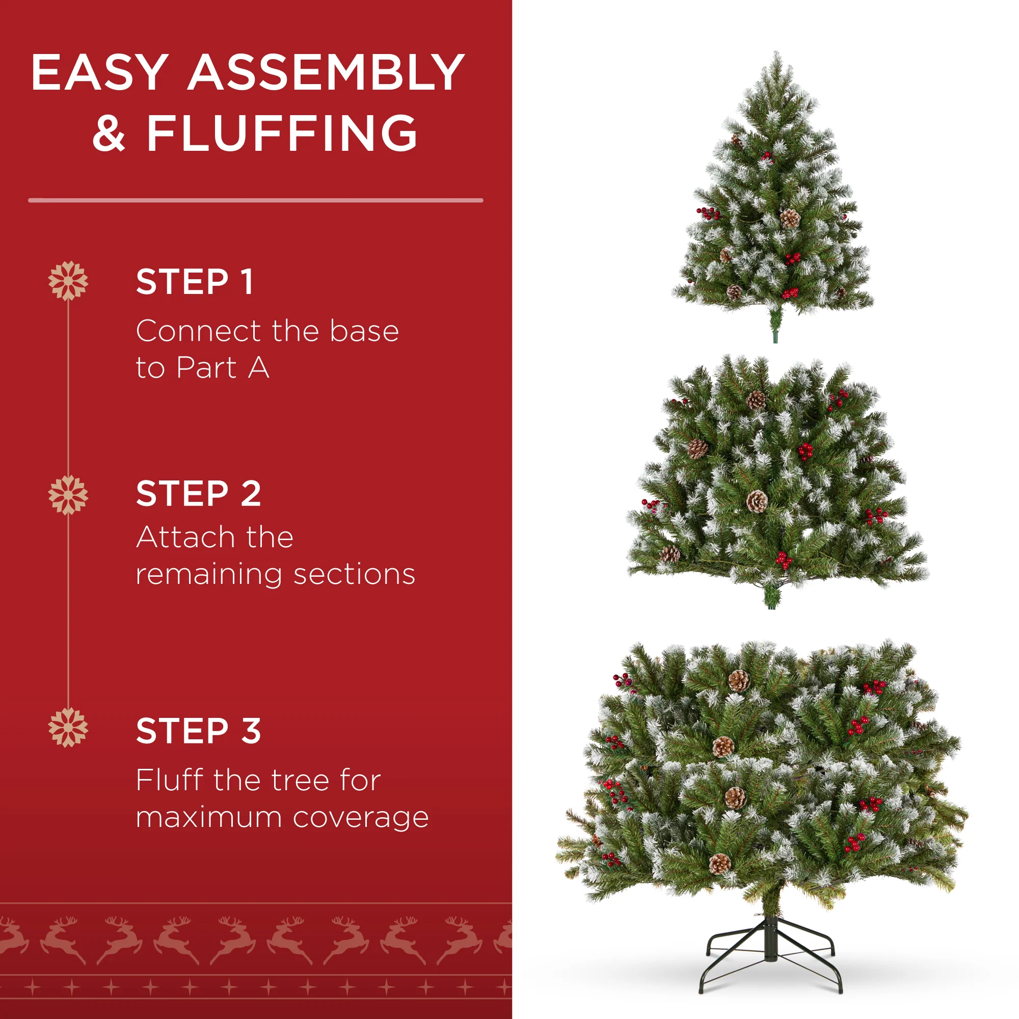 Pre-Lit Frosted Spruce Christmas Tree, w/ Pinecones, Berries, Metal Base - Image 5