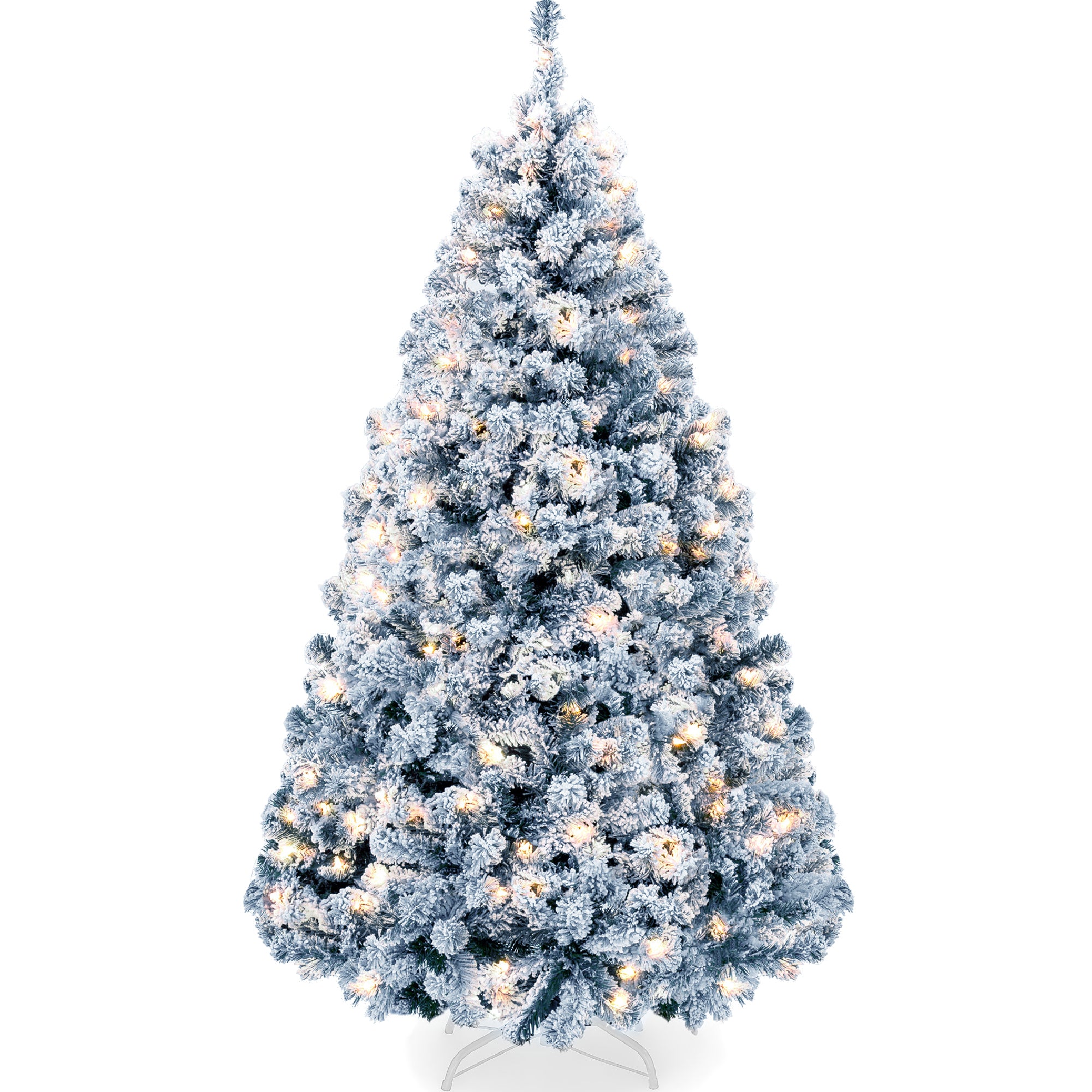 Pre-Lit Ice Blue Flocked Artificial Pine Christmas Tree w/ White Lights - Image 25