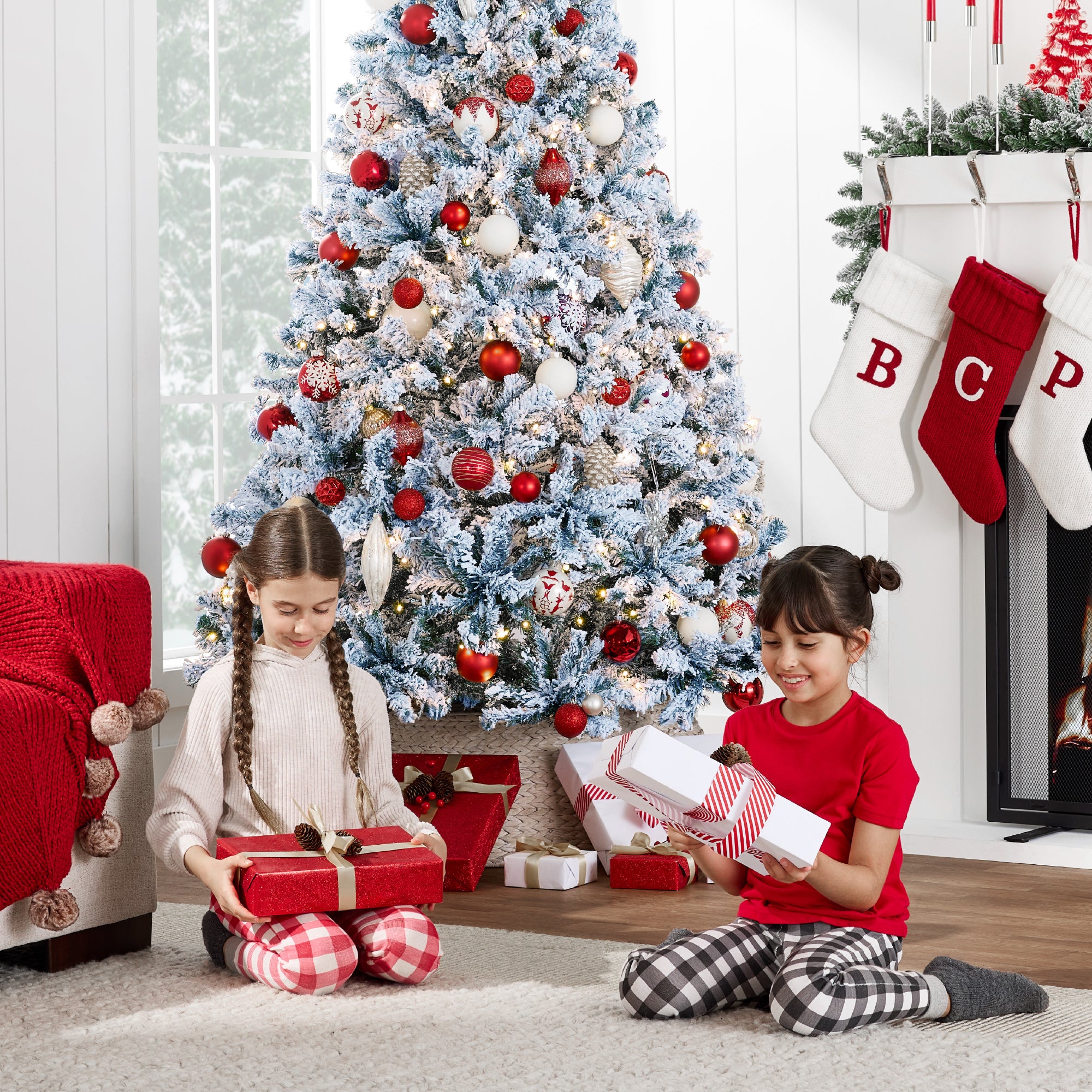 Pre-Lit Ice Blue Flocked Artificial Pine Christmas Tree w/ White Lights - Image 29