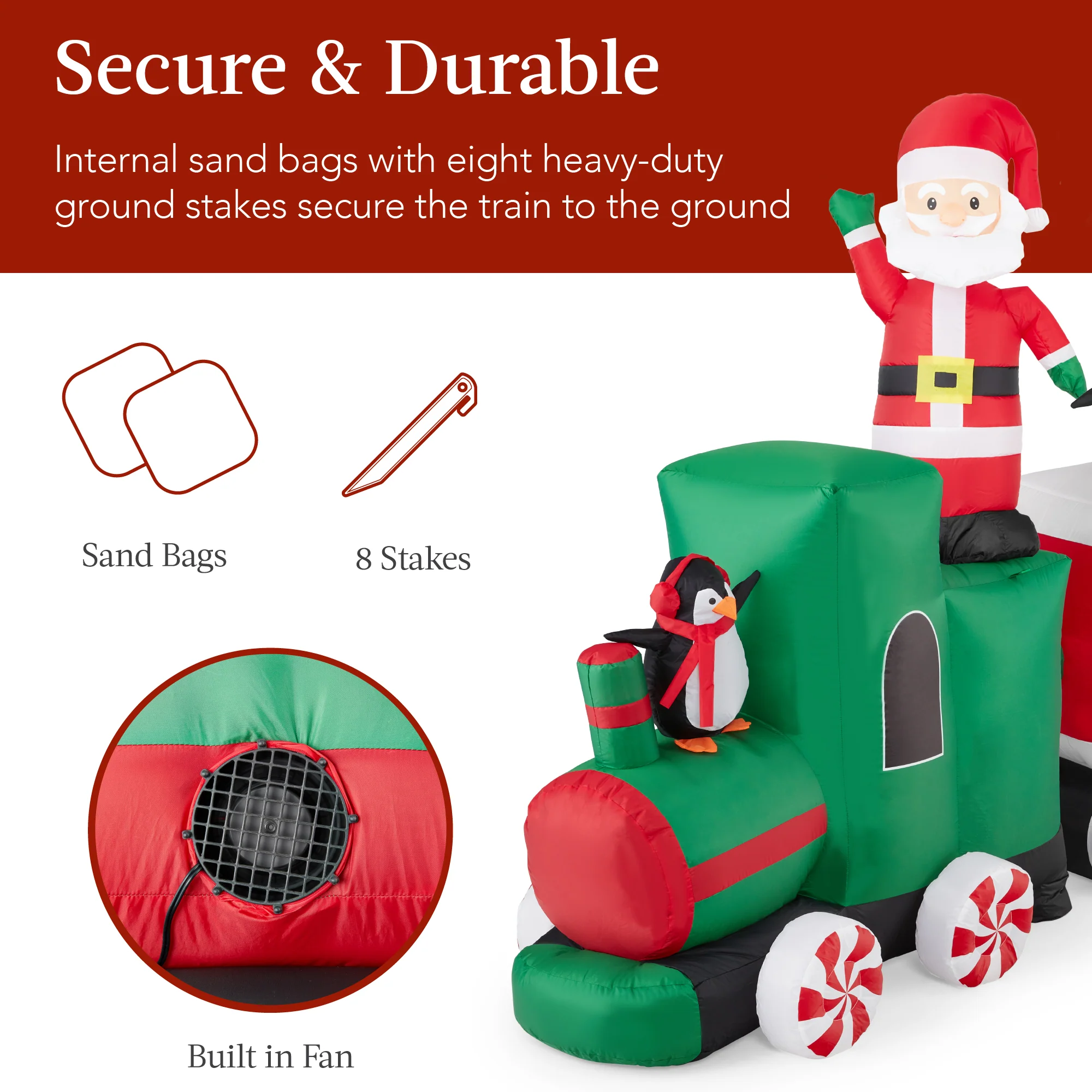 Pre-lit Inflatable Christmas Train & Animated Santa Claus - 8.5ft - Image 6