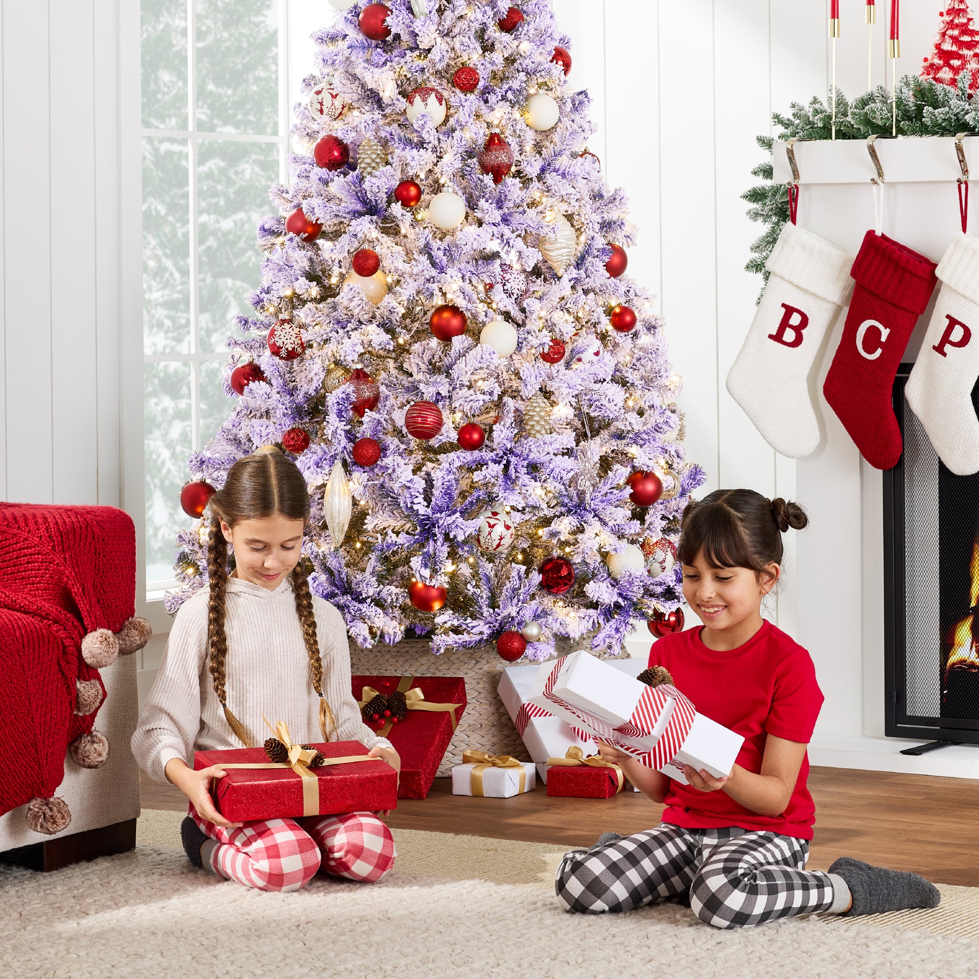 Pre-Lit Lavender Flocked Artificial Pine Christmas Tree w/ White Lights - Image 21