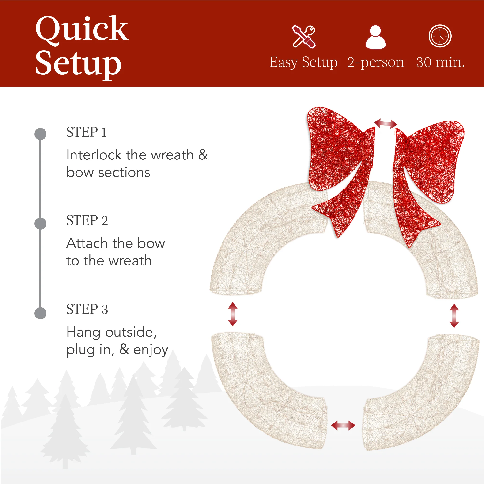 Pre-Lit Outdoor Christmas Wreath, LED Metal Holiday Decor w/ Bow - 30in - Image 18