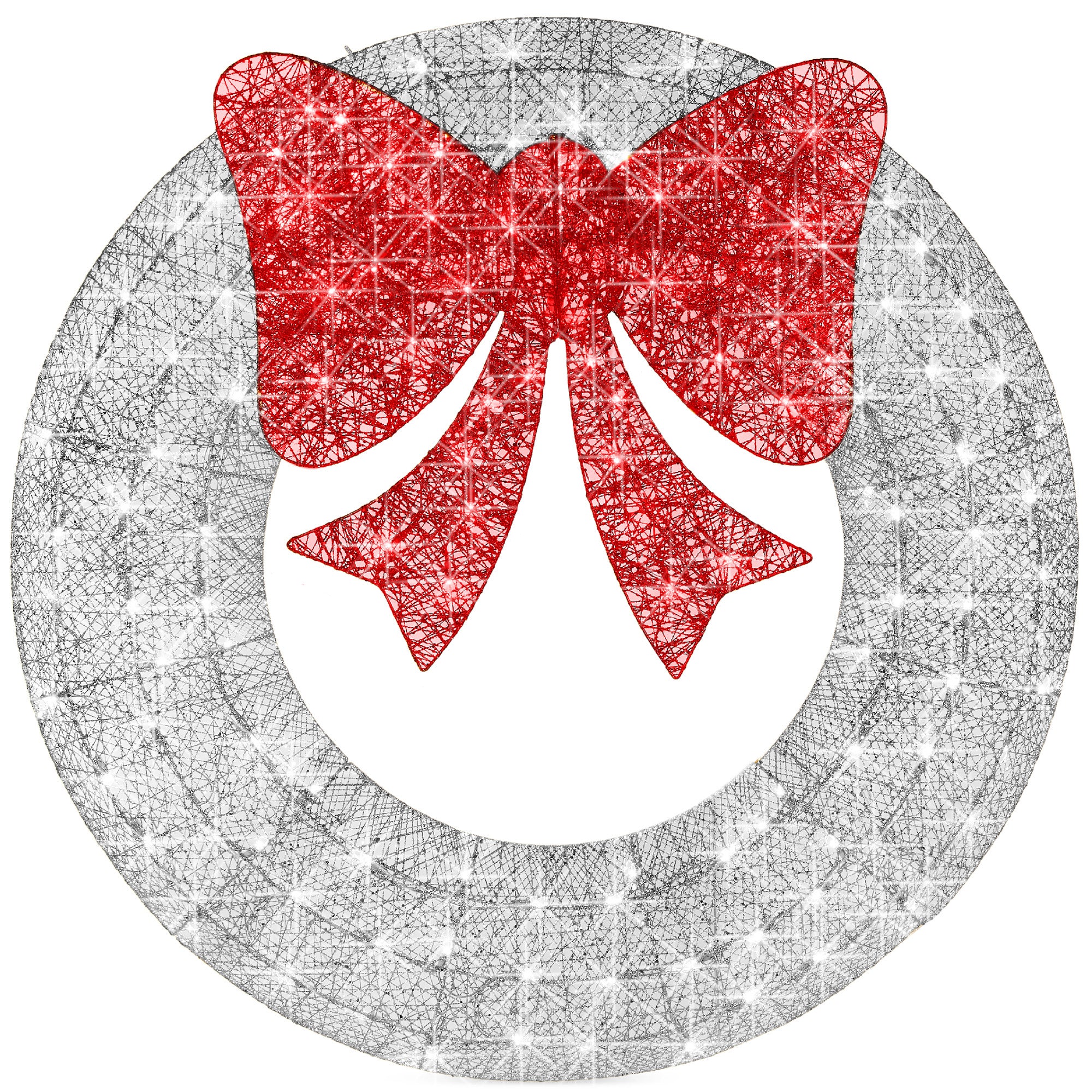 Pre-Lit Outdoor Christmas Wreath, LED Metal Holiday Decor w/ Bow - 36in - Image 15
