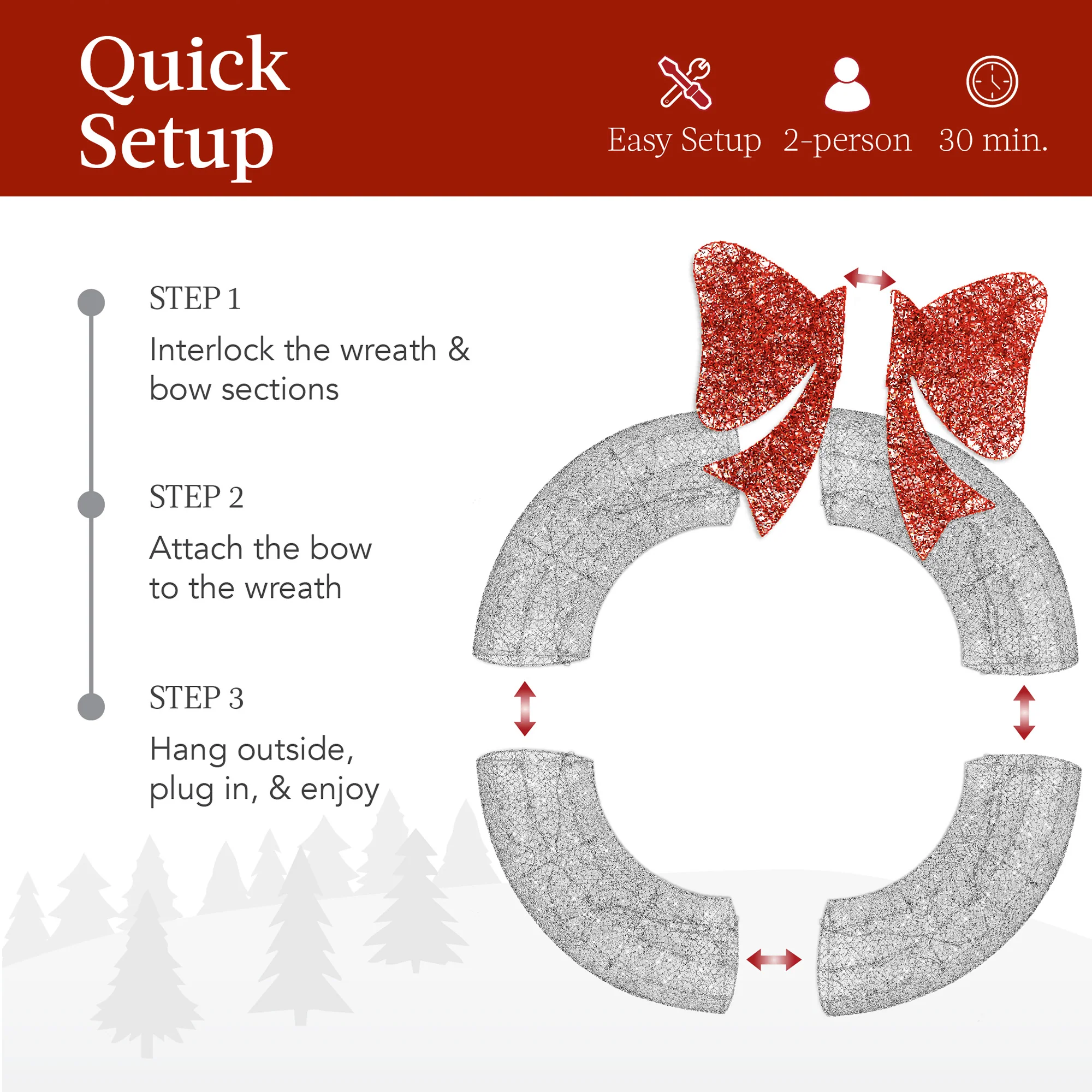 Pre-Lit Outdoor Christmas Wreath, LED Metal Holiday Decor w/ Bow - 36in - Image 18