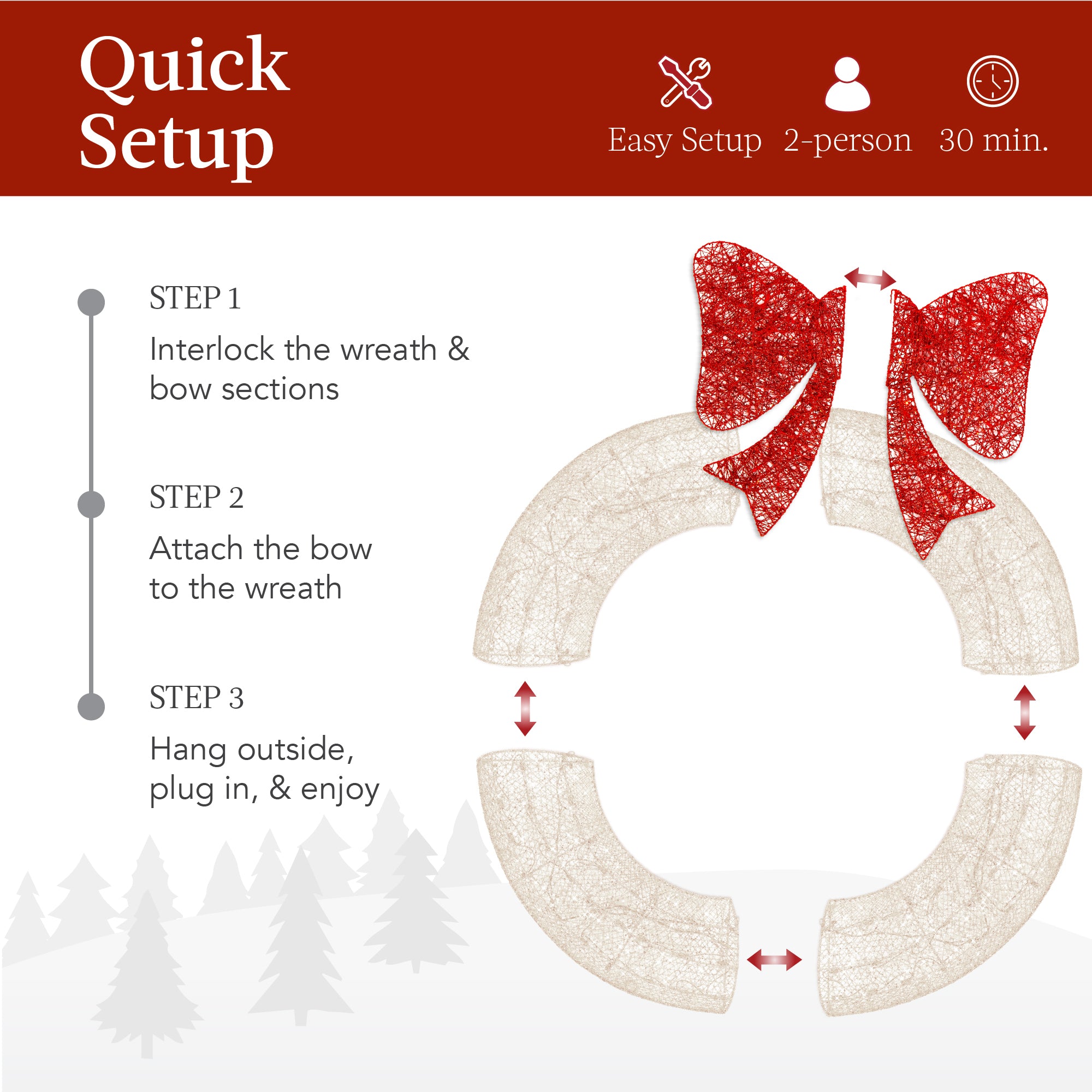 Pre-Lit Outdoor Christmas Wreath, LED Metal Holiday Decor w/ Bow - 36in - Image 25