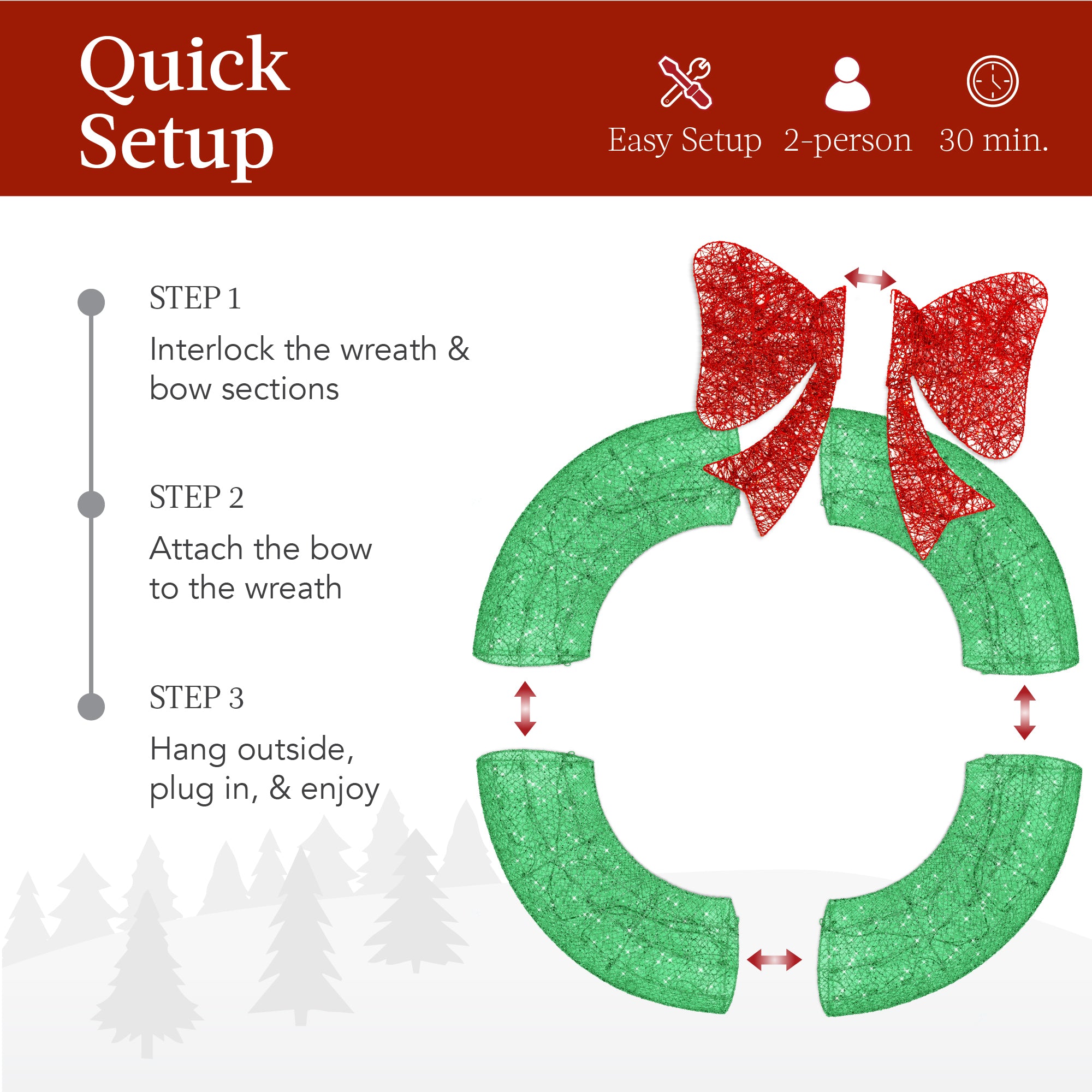 Pre-Lit Outdoor Christmas Wreath, LED Metal Holiday Decor w/ Bow - 36in - Image 32