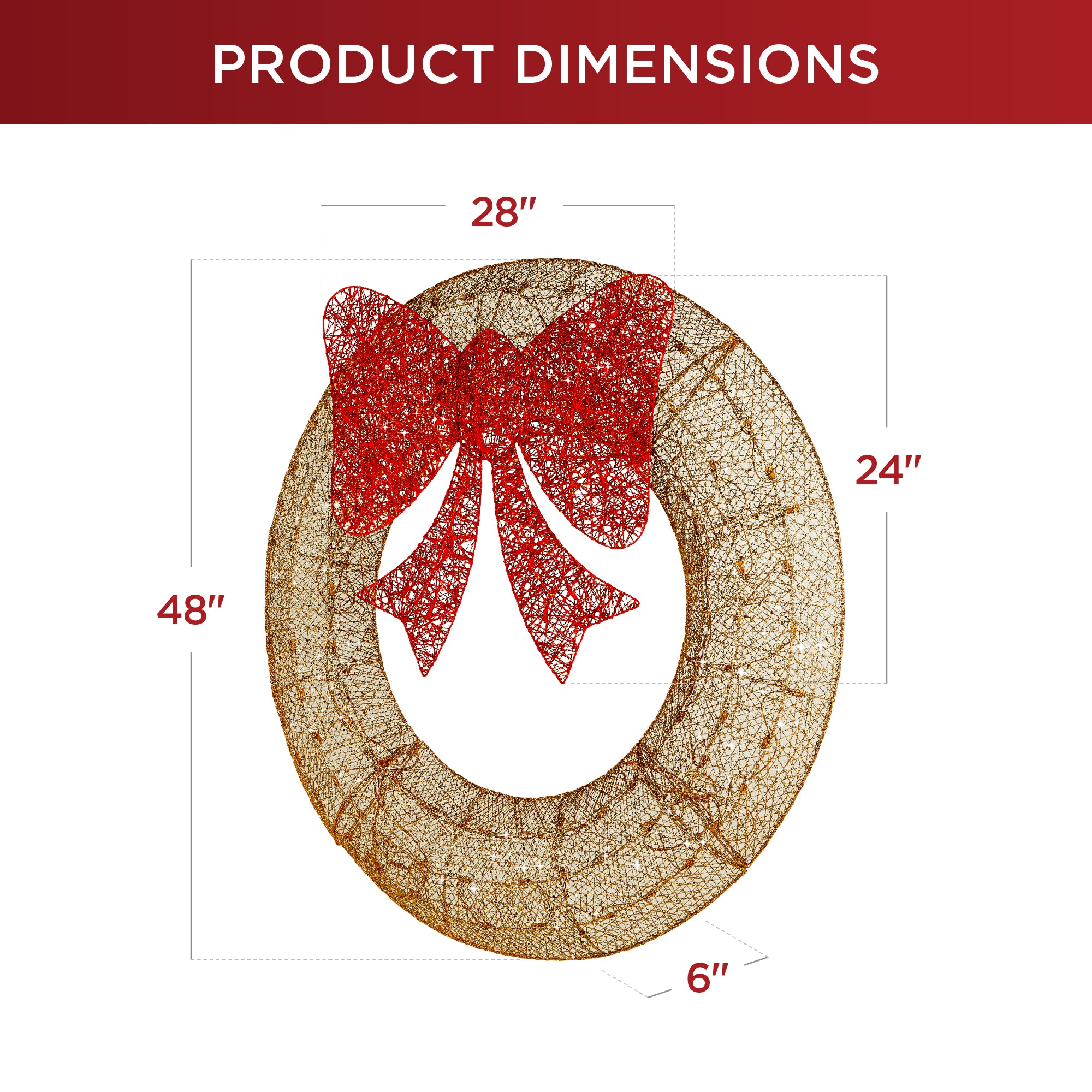 Pre-Lit Outdoor Christmas Wreath, LED Metal Holiday Decor w/ Bow - 48in - Image 35