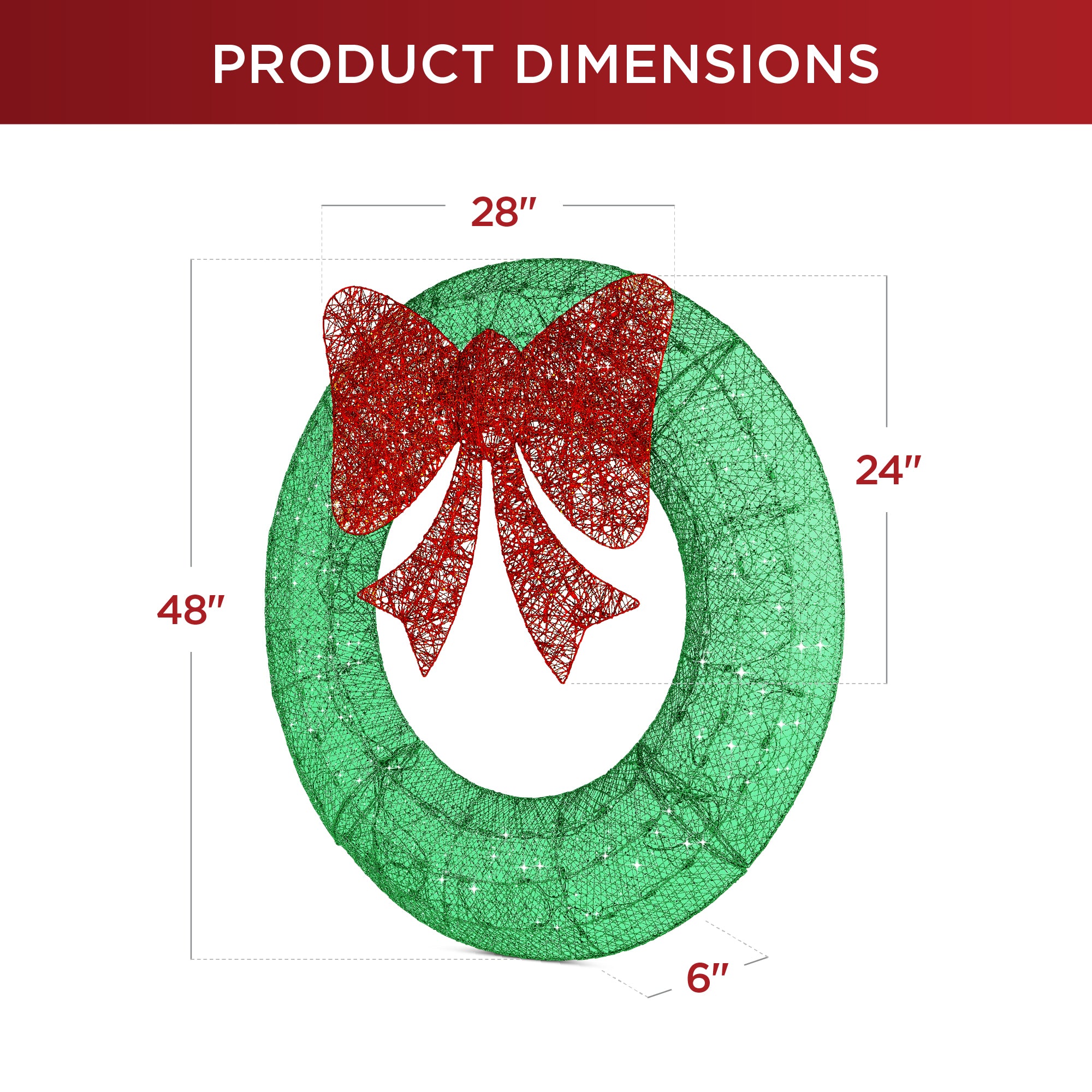 Pre-Lit Outdoor Christmas Wreath, LED Metal Holiday Decor w/ Bow - 48in - Image 7