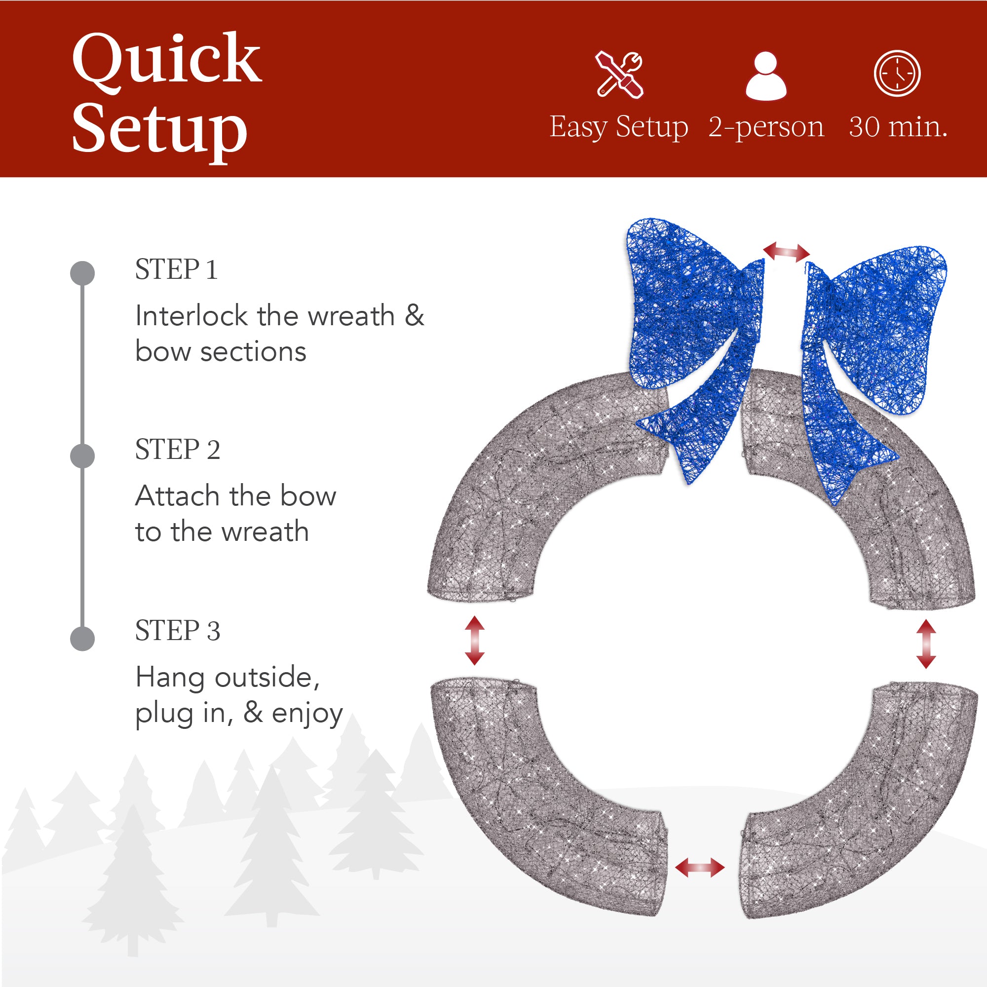 Pre-Lit Outdoor Christmas Wreath, LED Metal Holiday Decor w/ Bow - 60in - Image 32
