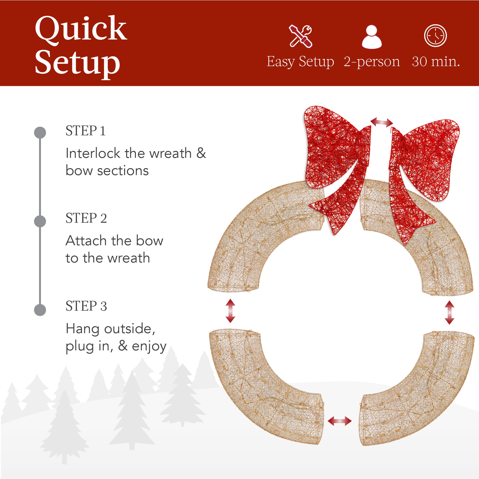 Pre-Lit Outdoor Christmas Wreath, LED Metal Holiday Decor w/ Bow - 60in - Image 4