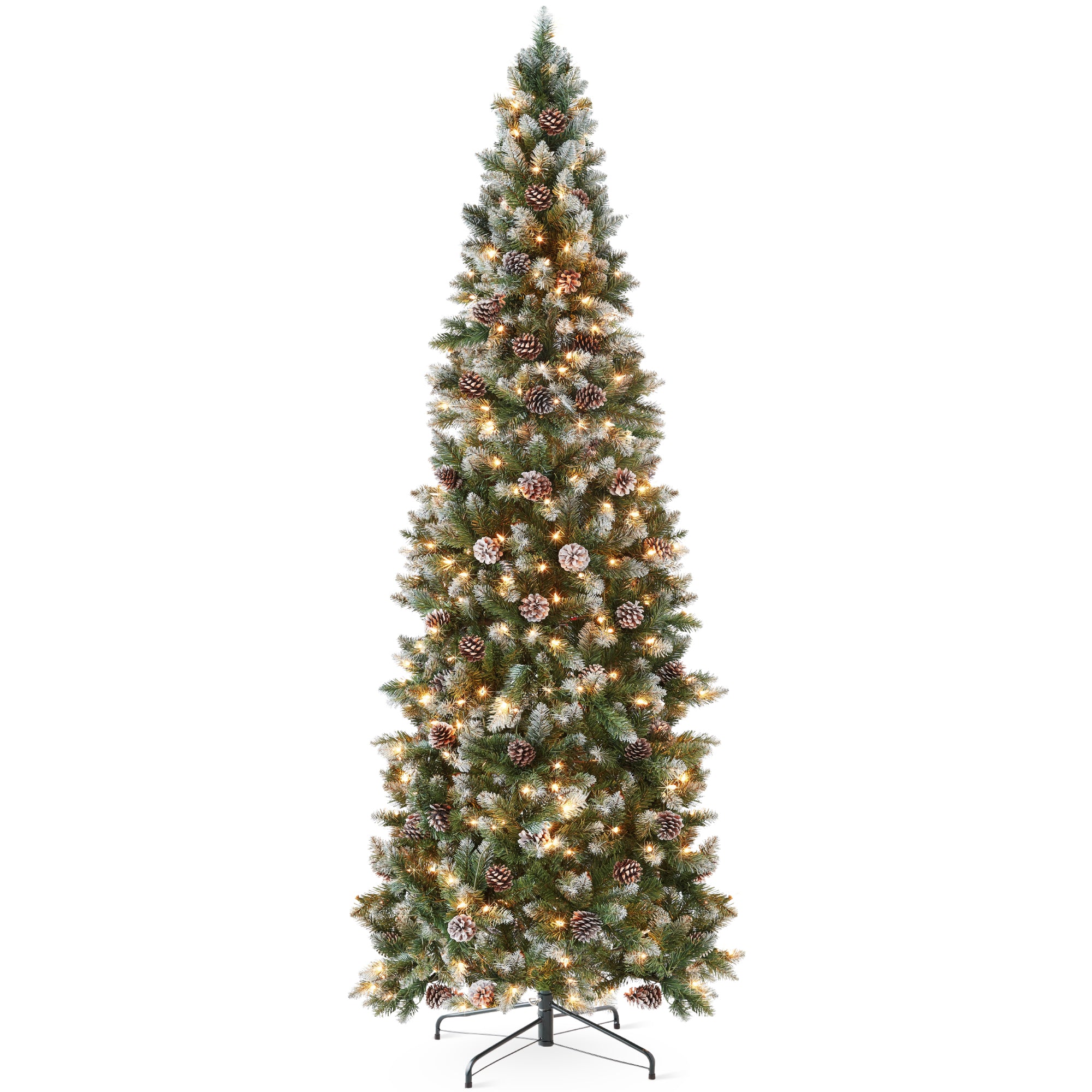 Pre-Lit Partially Flocked Pencil Christmas Tree w/ Pine Cones, Metal Stand - Image 22