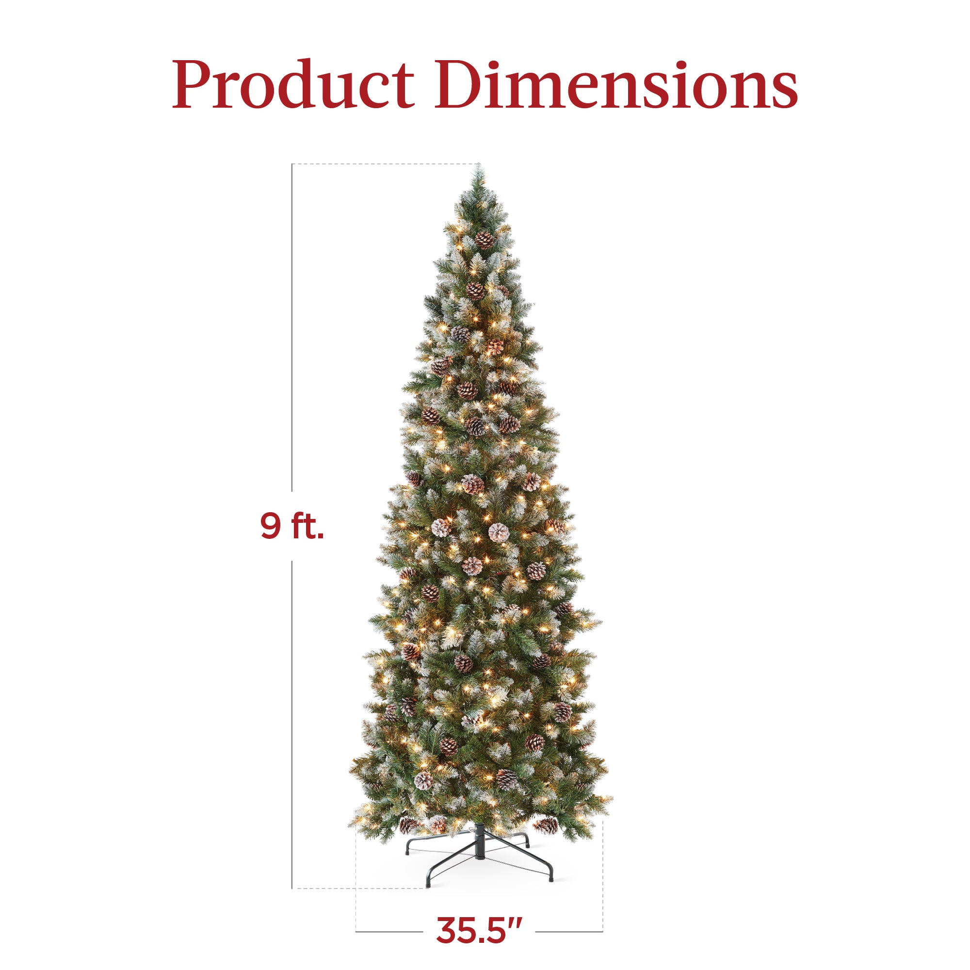 Pre-Lit Partially Flocked Pencil Christmas Tree w/ Pine Cones, Metal Stand - Image 28