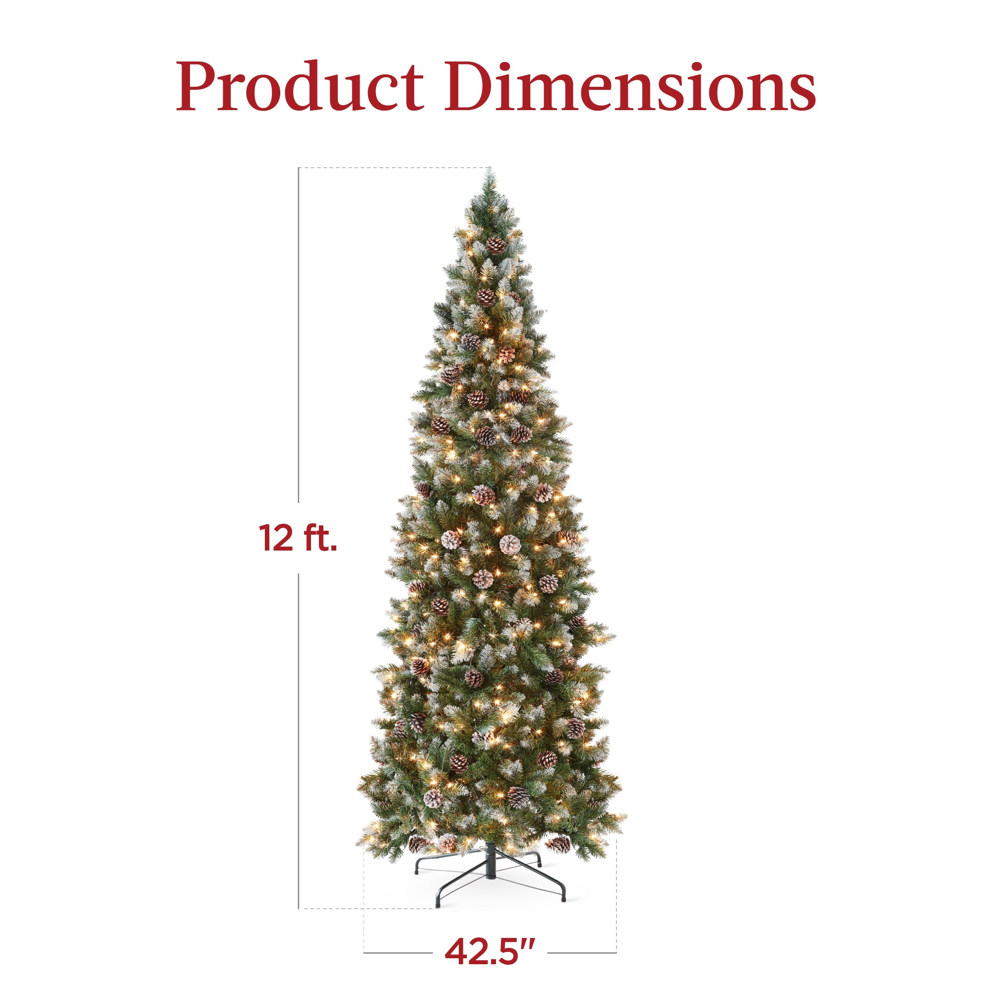 Pre-Lit Partially Flocked Pencil Christmas Tree w/ Pine Cones, Metal Stand - Image 7