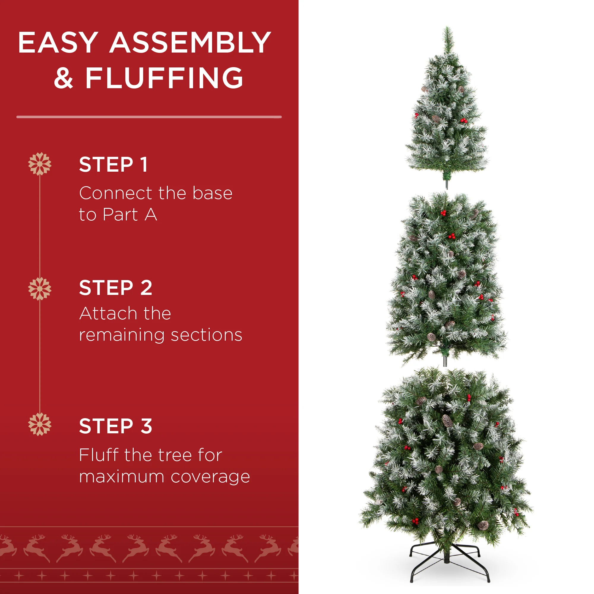 Pre-Lit Partially Flocked Spruce Pencil Tree w/ Berries, Pine Cones - Image 11
