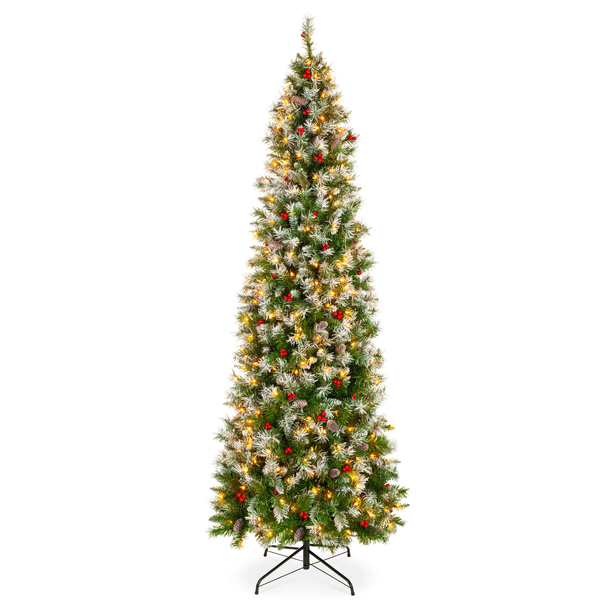 Pre-Lit Partially Flocked Spruce Pencil Tree w/ Berries, Pine Cones - Image 22