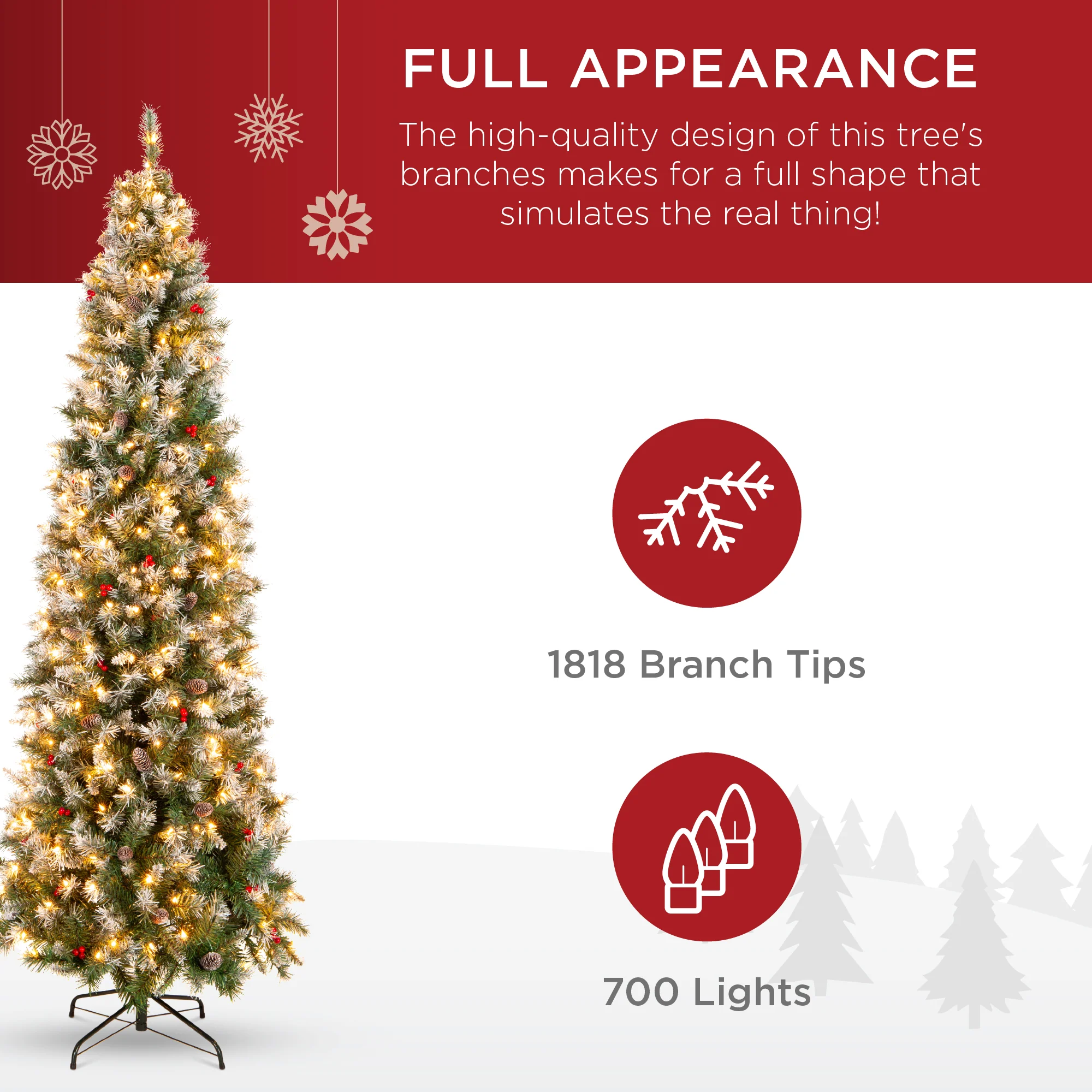 Pre-Lit Partially Flocked Spruce Pencil Tree w/ Berries, Pine Cones - Image 5