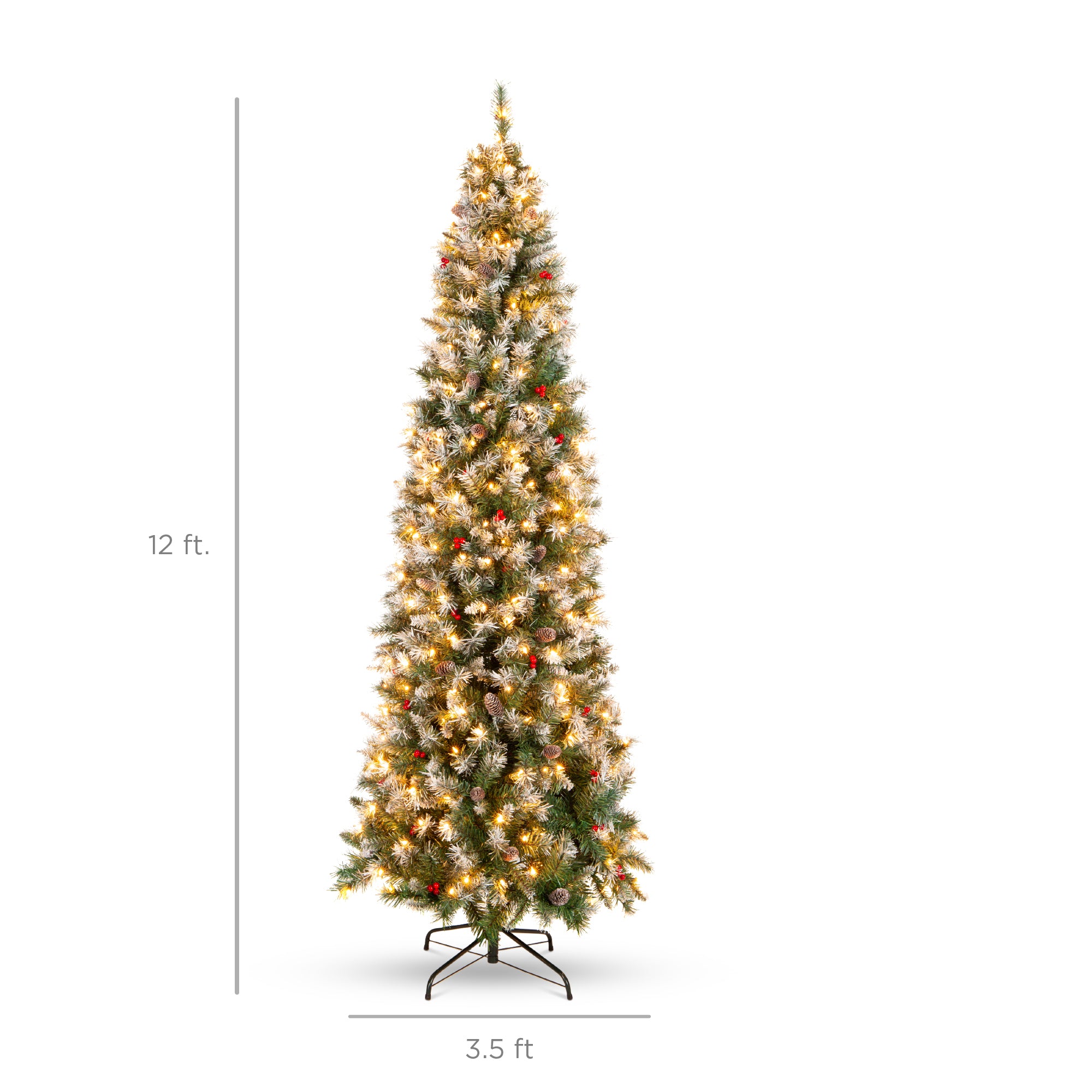 Pre-Lit Partially Flocked Spruce Pencil Tree w/ Berries, Pine Cones - Image 7