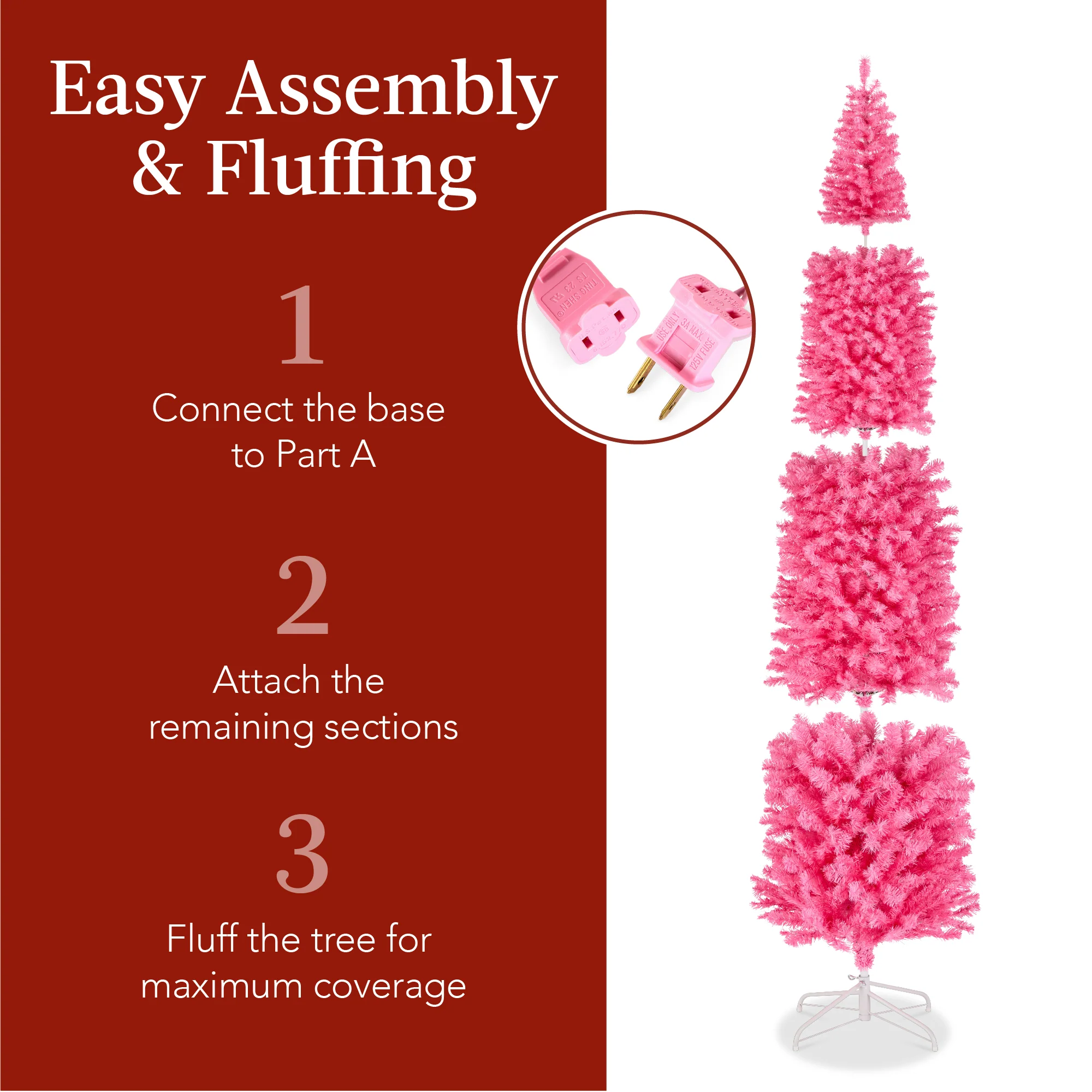 Pre-Lit Pink Artificial Pencil Holiday Tree w/ Warm White Lights, Stand - Image 11