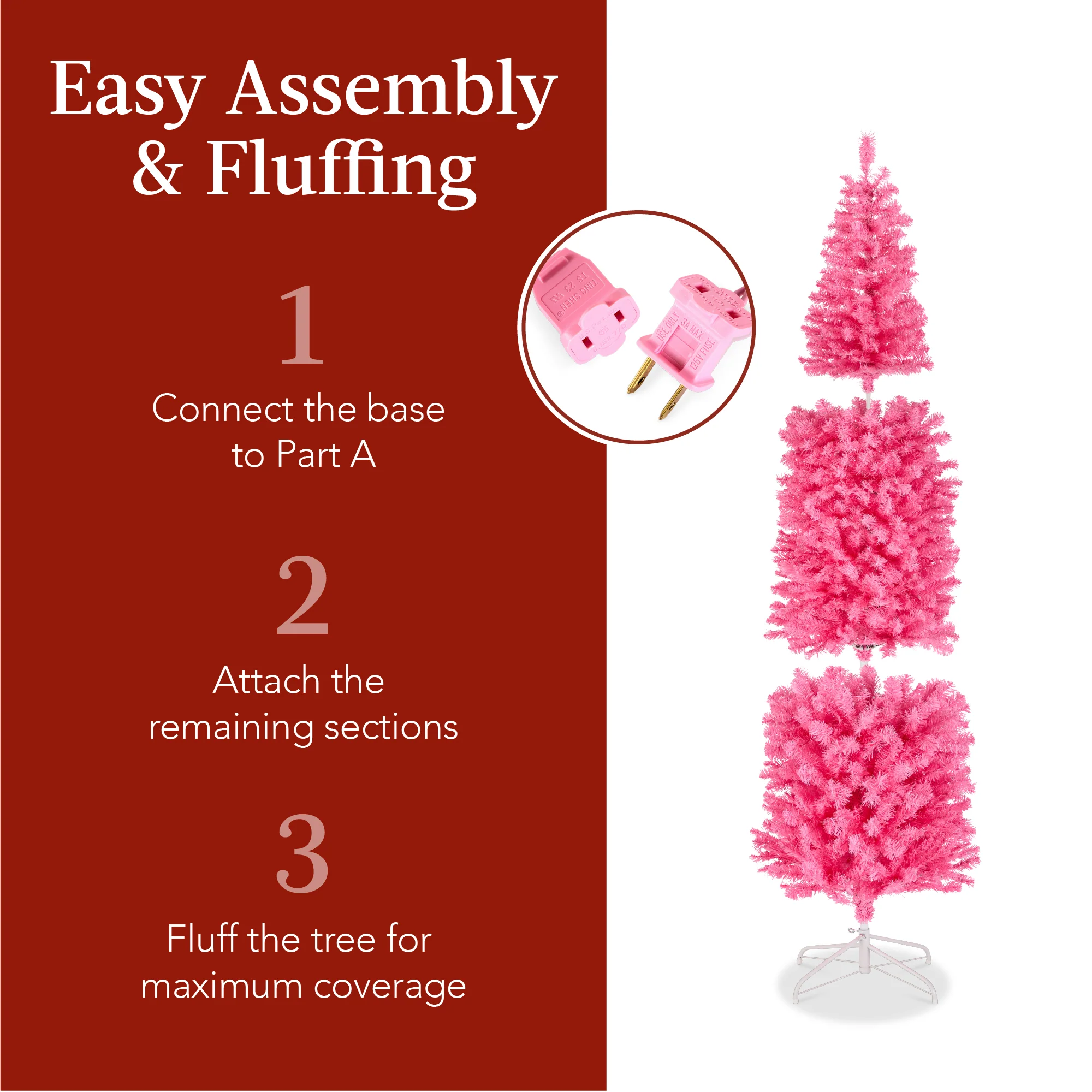 Pre-Lit Pink Artificial Pencil Holiday Tree w/ Warm White Lights, Stand - Image 25