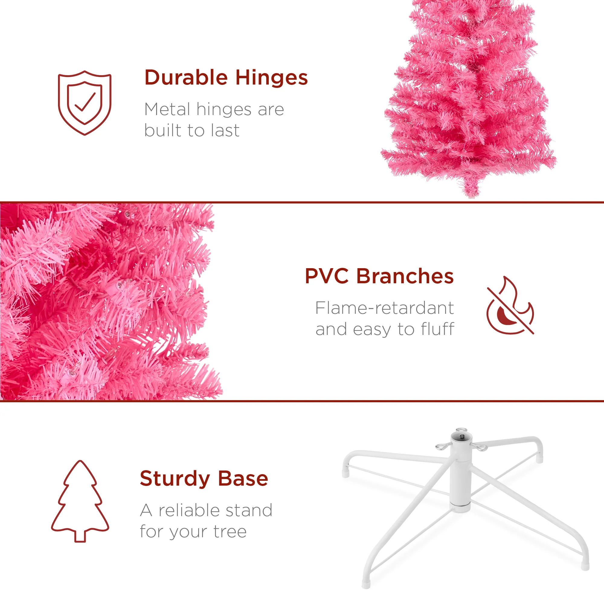 Pre-Lit Pink Artificial Pencil Holiday Tree w/ Warm White Lights, Stand - Image 27