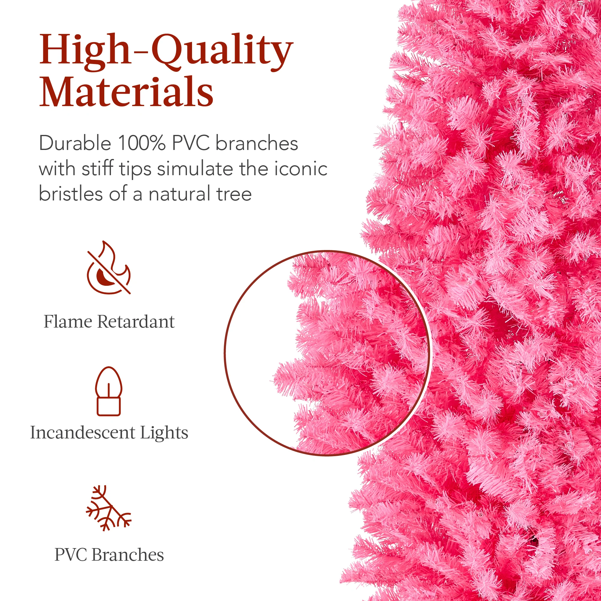 Pre-Lit Pink Artificial Pencil Holiday Tree w/ Warm White Lights, Stand - Image 3