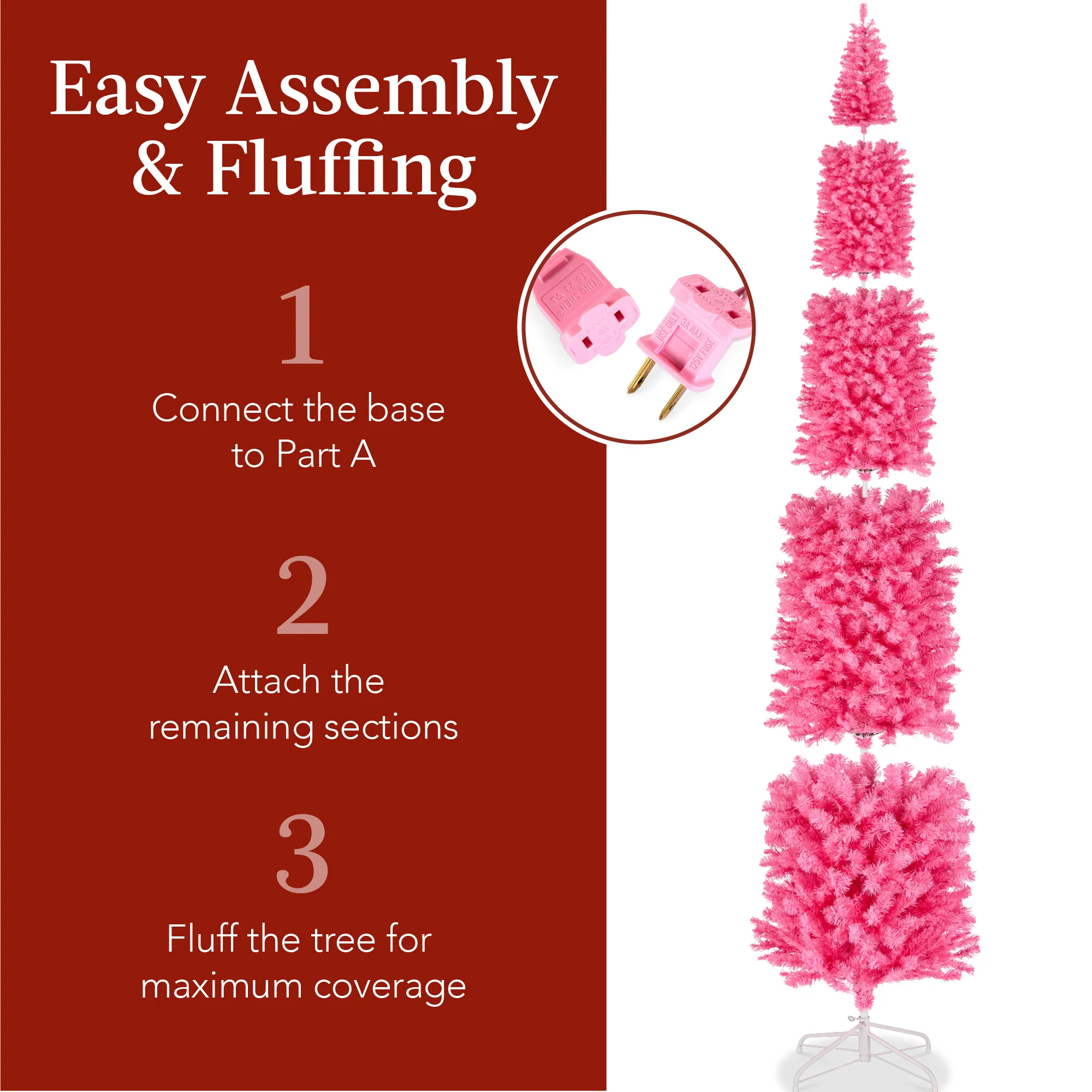 Pre-Lit Pink Artificial Pencil Holiday Tree w/ Warm White Lights, Stand - Image 4