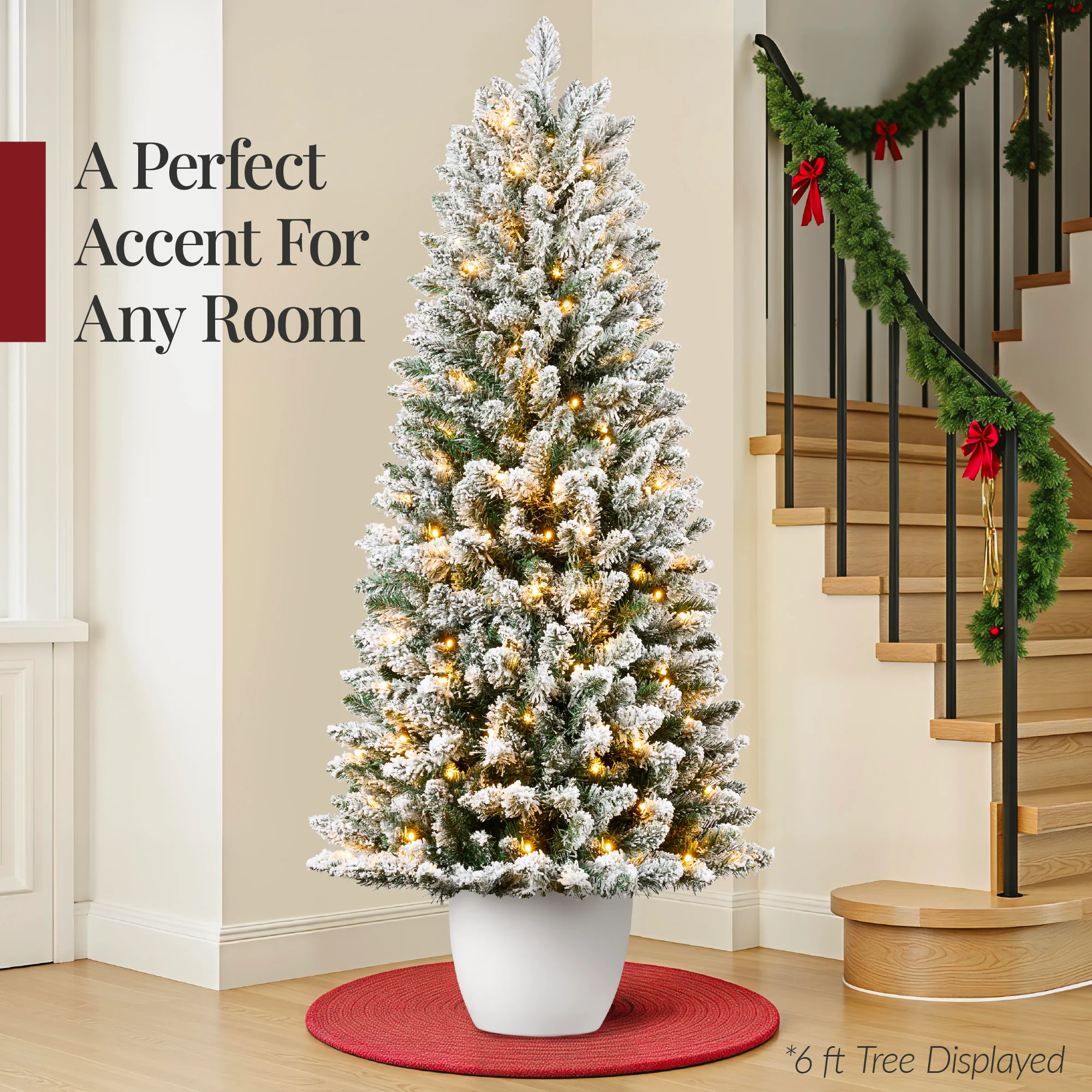 Pre-Lit Potted Flocked Christmas Tree w/ Twinkling White LEDs - Image 5