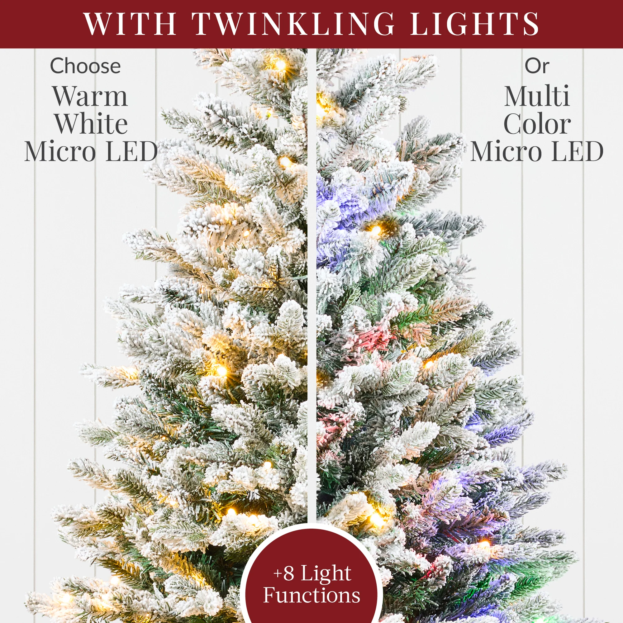 Pre-Lit Potted Flocked Christmas Tree w/Twinkling White & Multi LEDs - Image 13