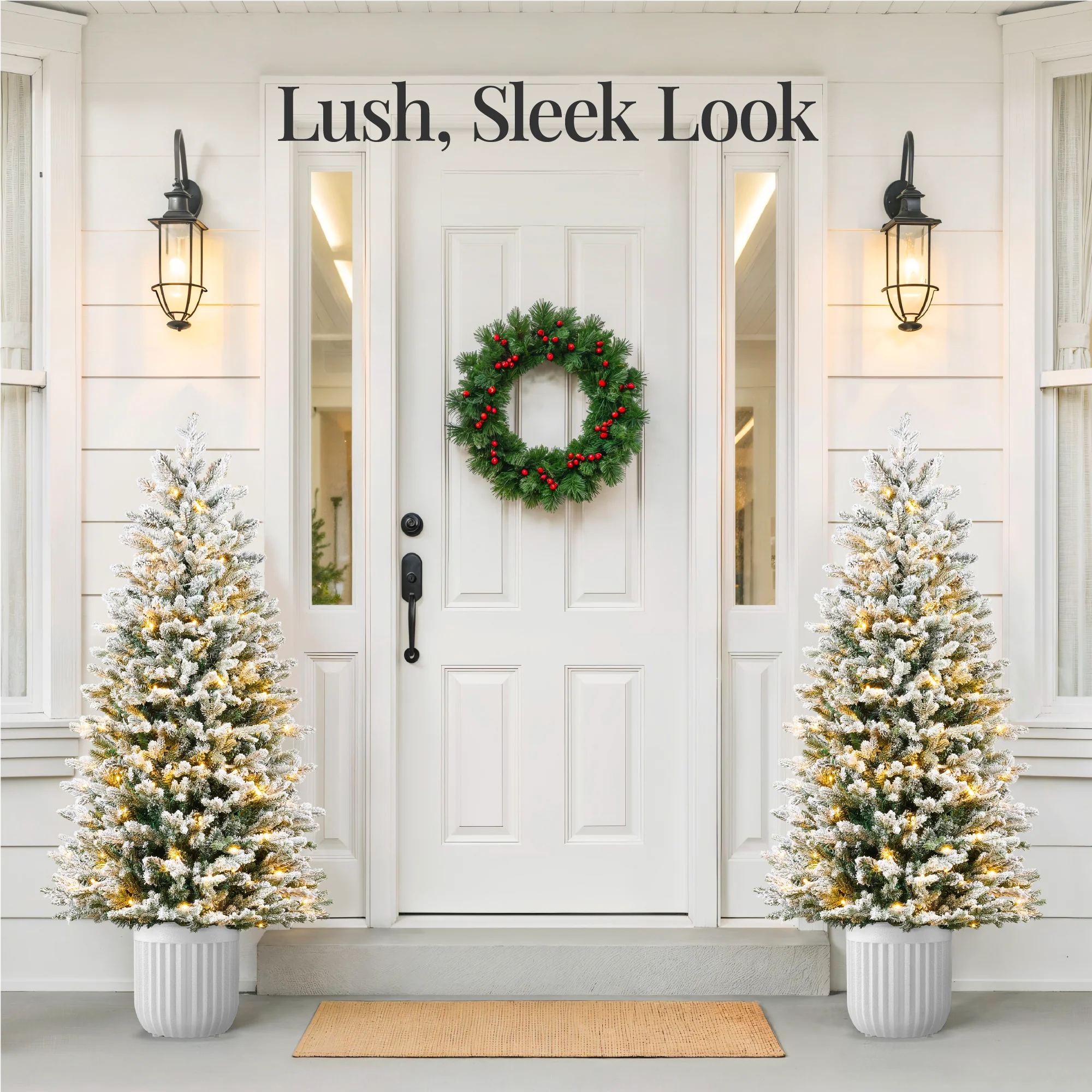 Pre-Lit Potted Flocked Christmas Tree w/Twinkling White & Multi LEDs - Image 3