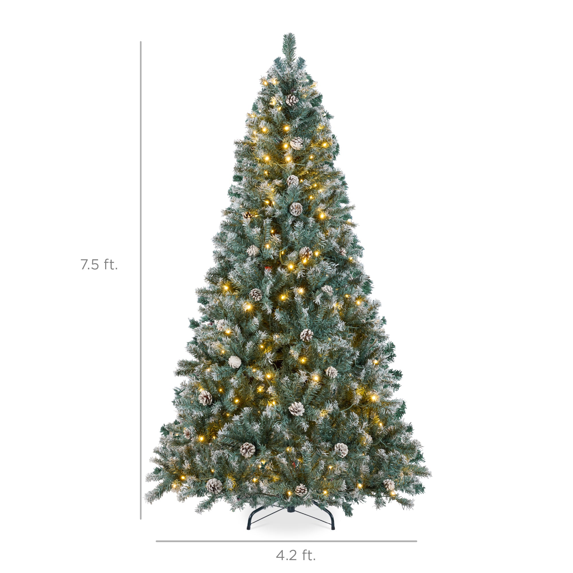 Pre-Lit Pre-Decorated Christmas Tree w/ Flocked Tips, Pinecones - Image 10