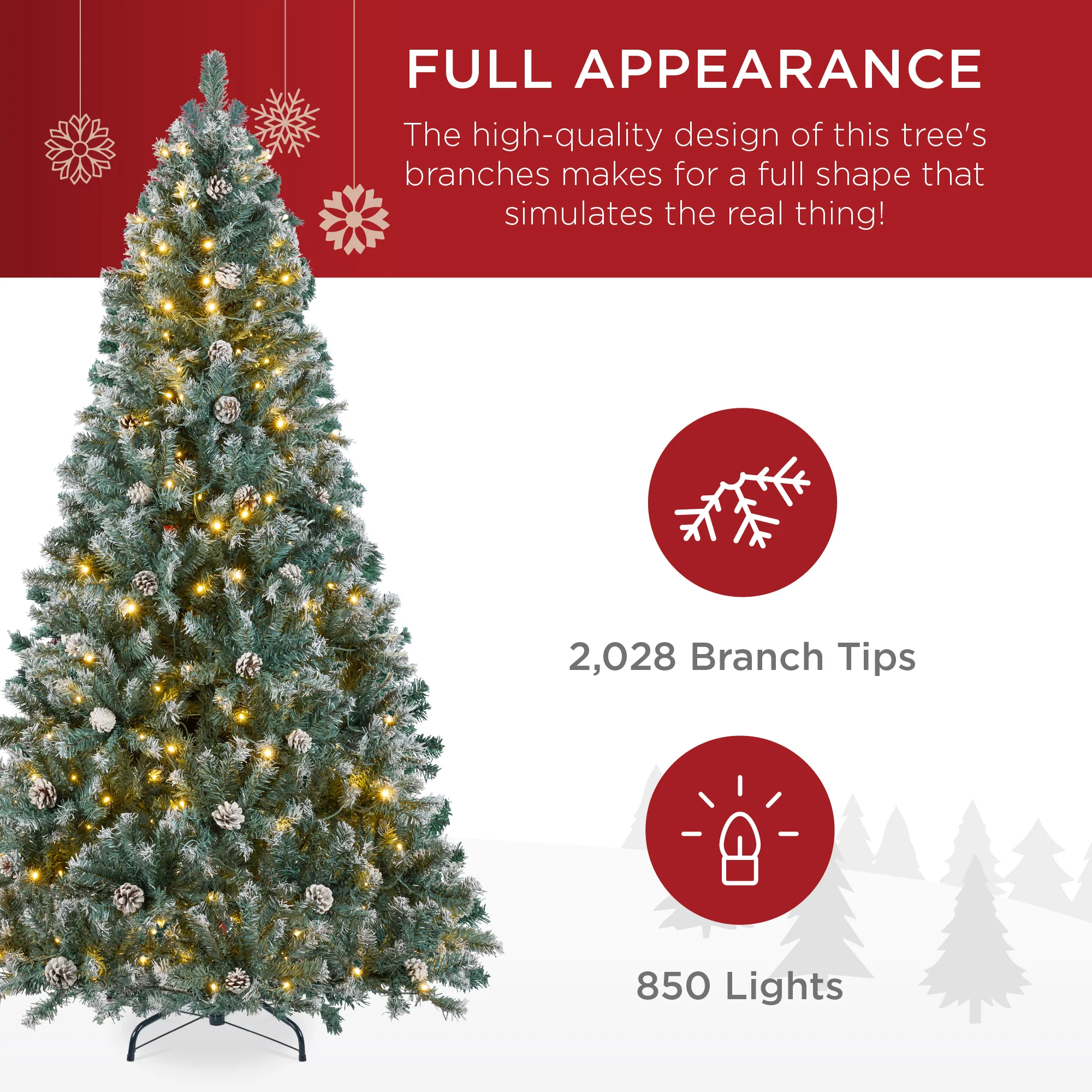 Pre-Lit Pre-Decorated Christmas Tree w/ Flocked Tips, Pinecones - Image 21