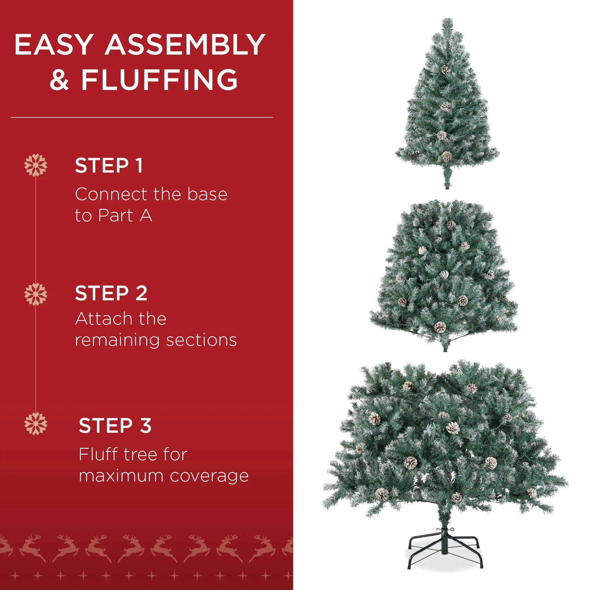 Pre-Lit Pre-Decorated Christmas Tree w/ Flocked Tips, Pinecones - Image 6